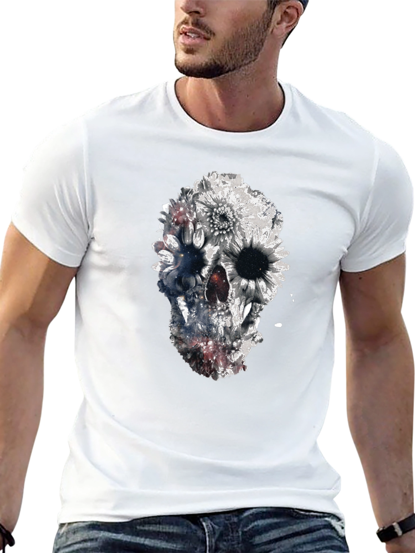 Floral Skull Graphic Black T-Shirt
