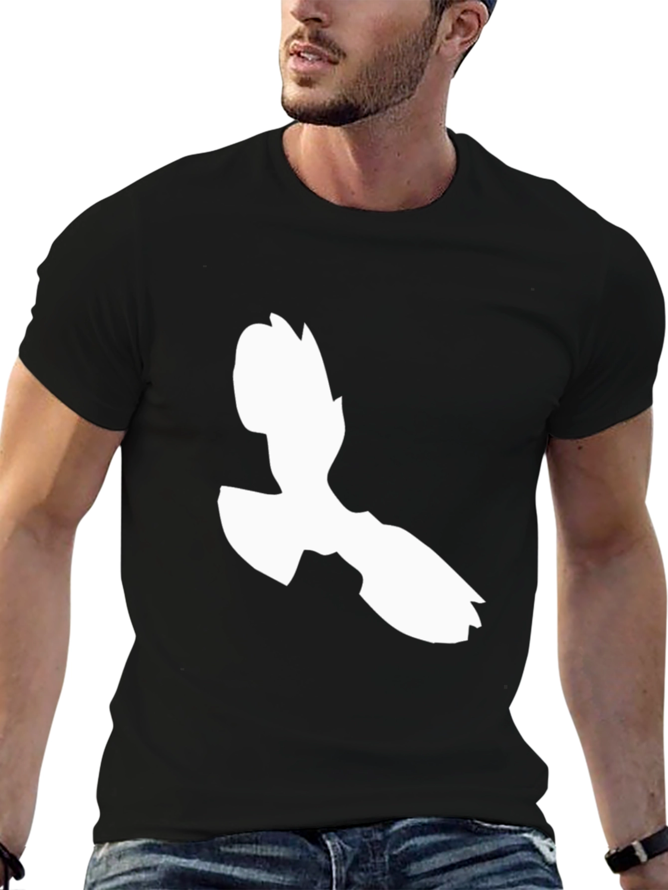 Abstract White Figure Graphic Black T-Shirt