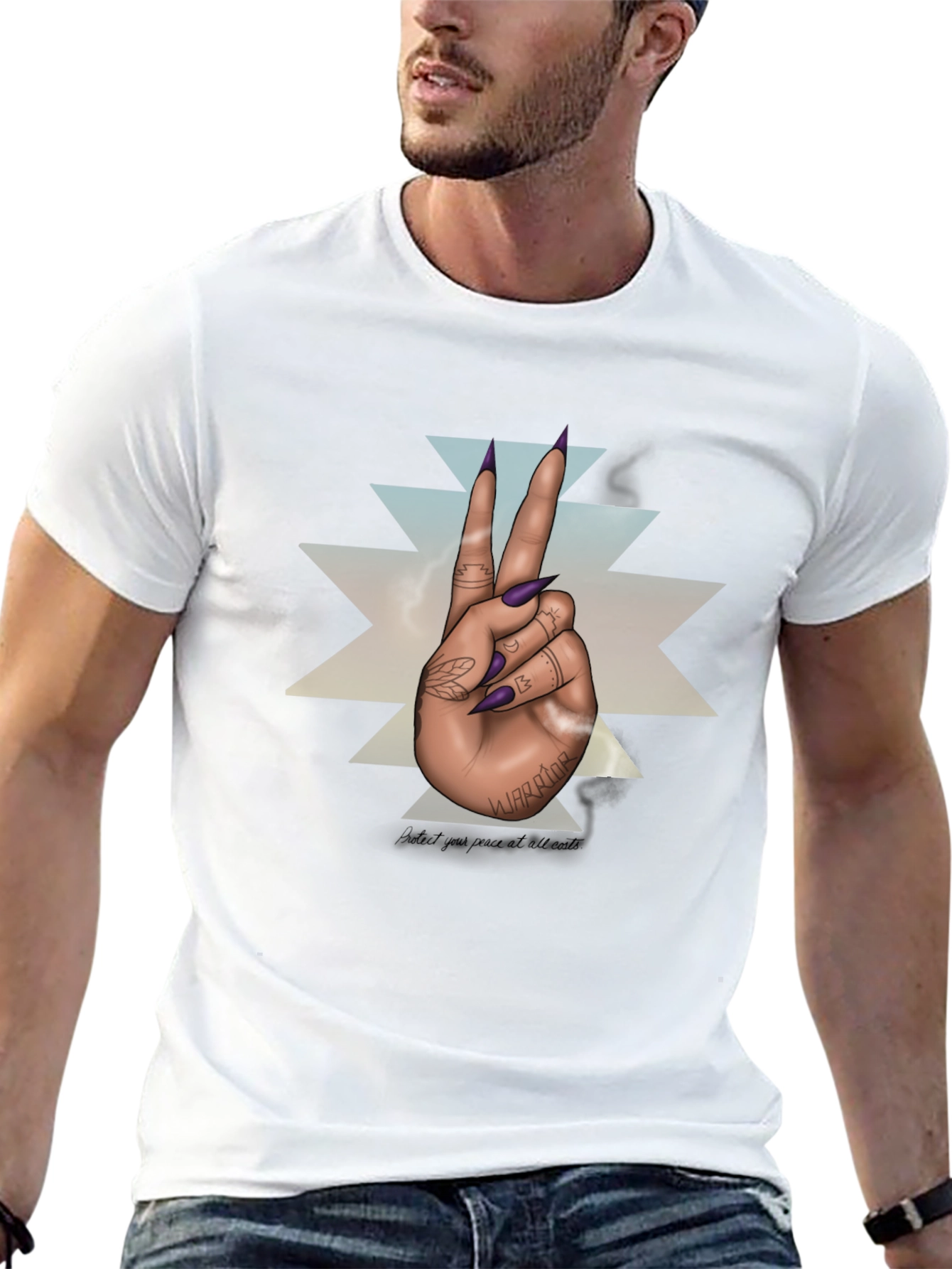 Warrior Hand Peace Sign Graphic Tee - Black