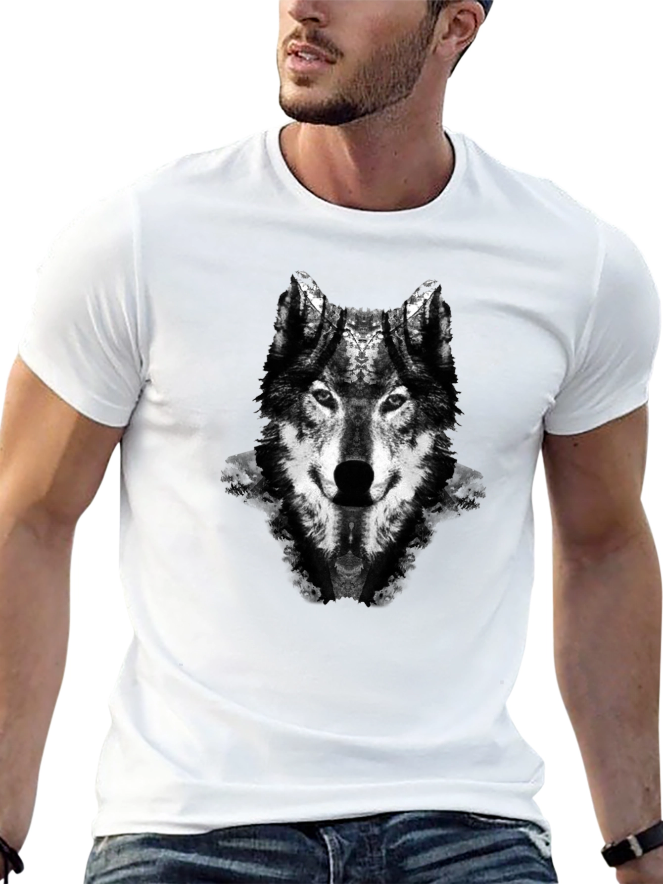 Wolf Graphic Print Black Crew Neck T-Shirt
