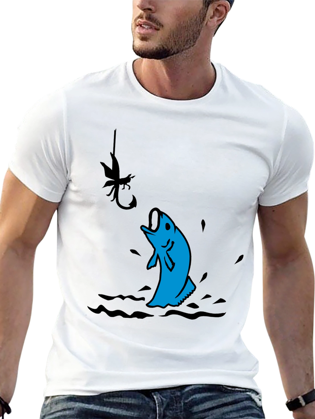 Fishing T-Shirt - Black with Fish Design