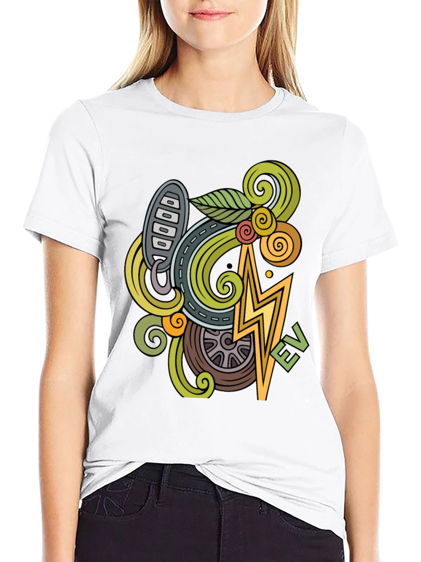 Electric Vehicle Doodle Art T-Shirt