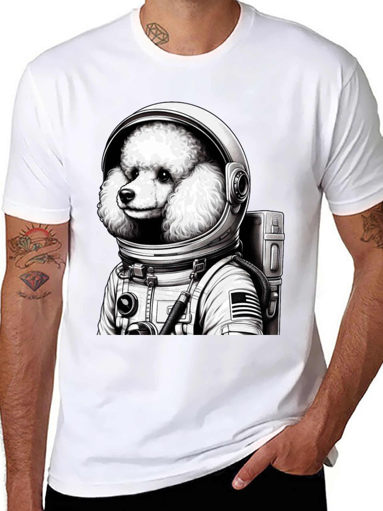 Poodle Astronaut Graphic T-Shirt - Unisex Black Tee