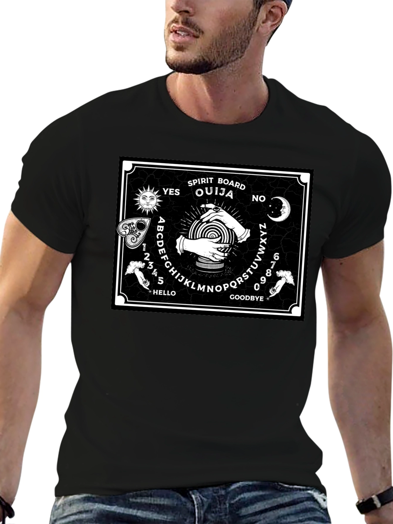Ouija Board Graphic Print Black T-Shirt