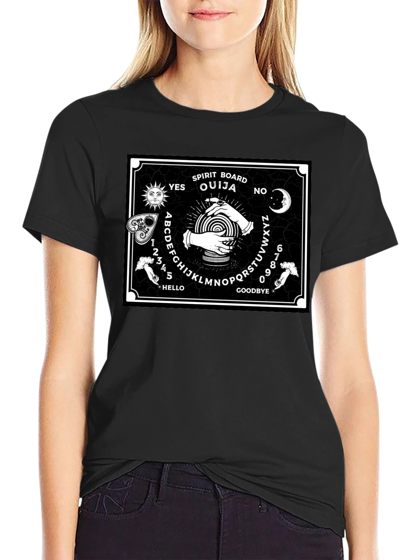 Ouija Board Graphic Print Black T-Shirt