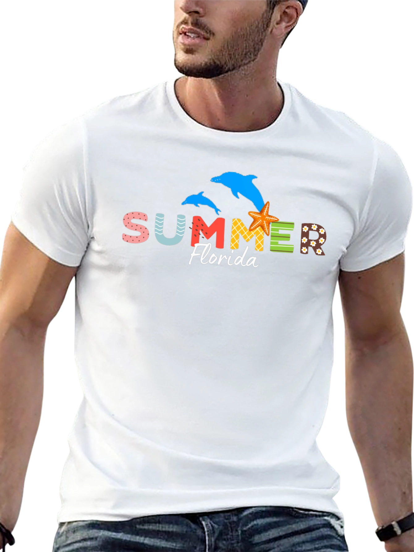 Summer Florida Dolphins Starfish Graphic Tee