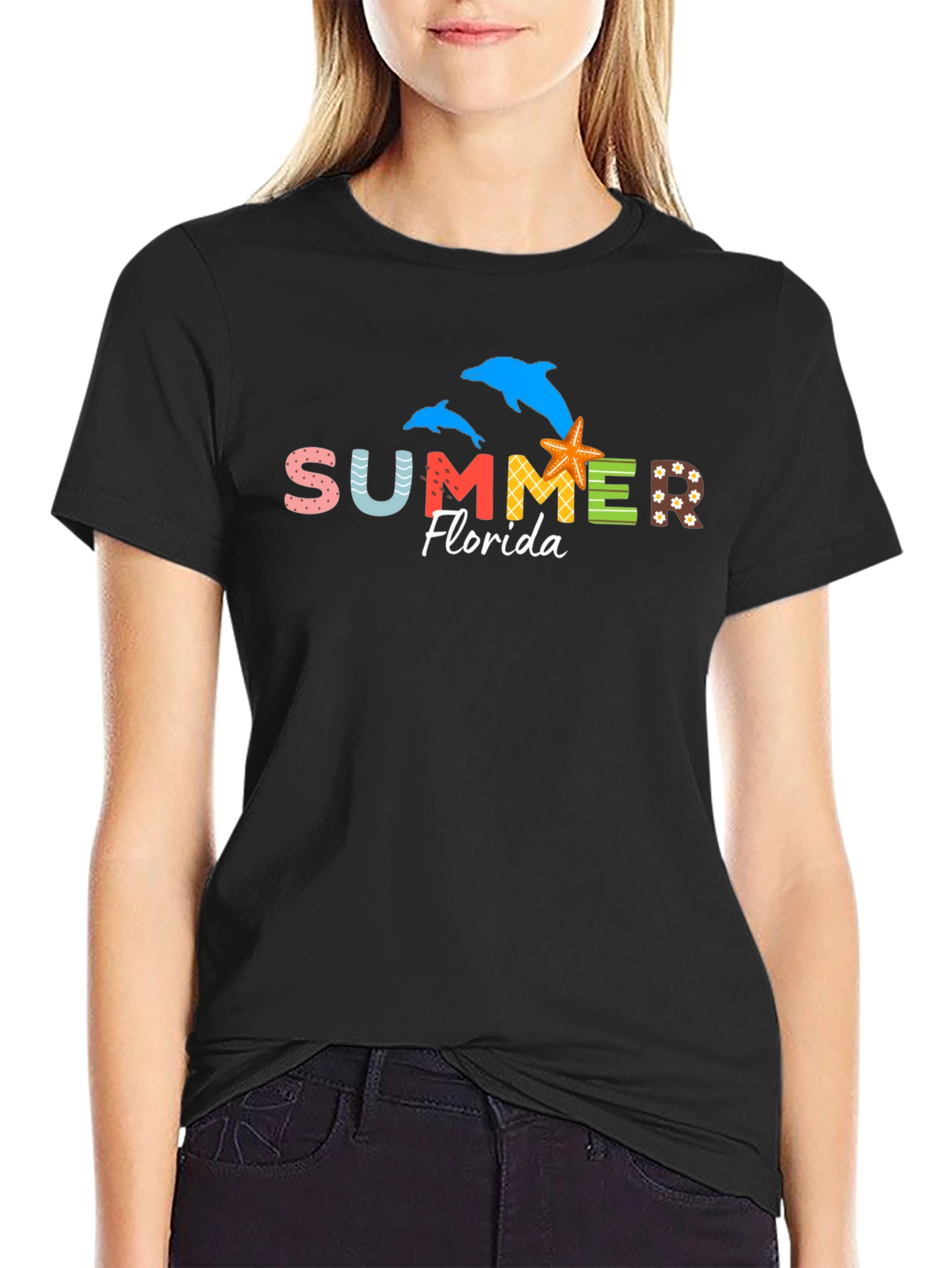 Summer Florida Dolphins Starfish Graphic Tee