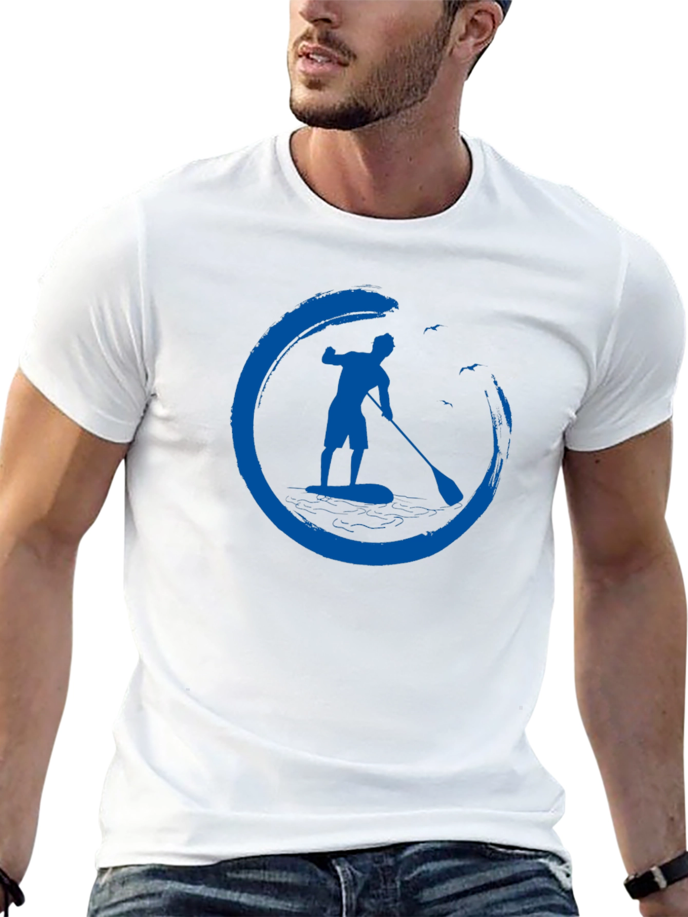 Mens Black T-Shirt with Paddle Board Design