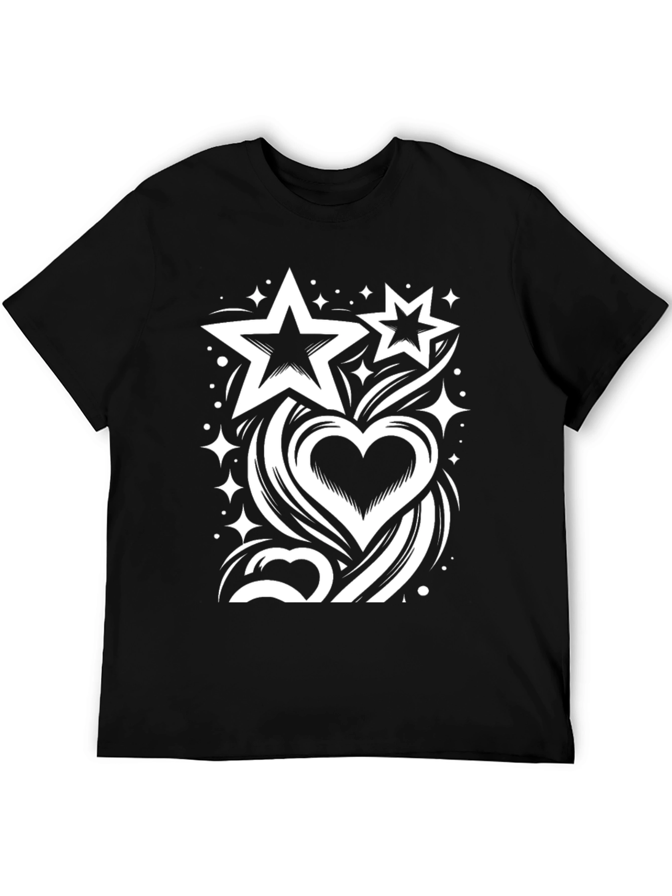 Stars & Heart Graphic Black T-Shirt