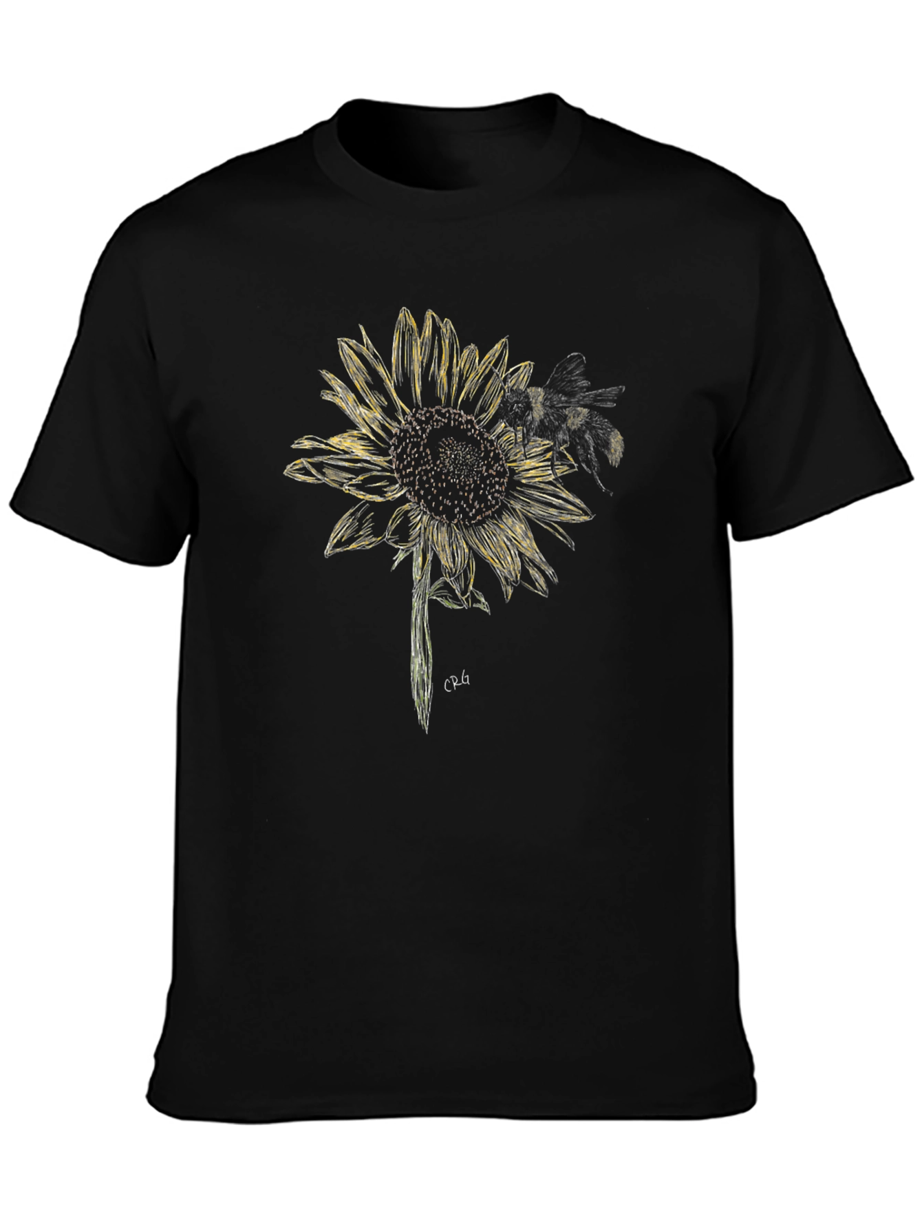 Sunflower and Bee Graphic Tee - Black Cotton Blend