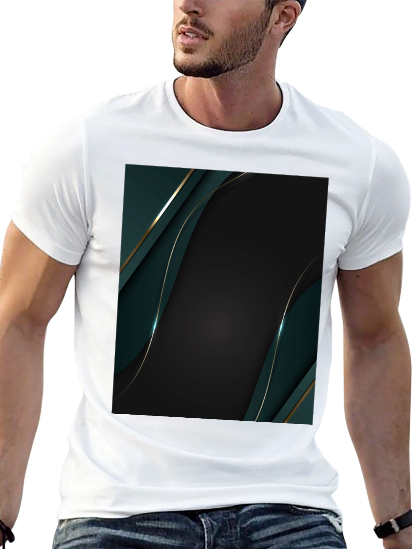 Stylish Black T-Shirt with Abstract Geometric Design