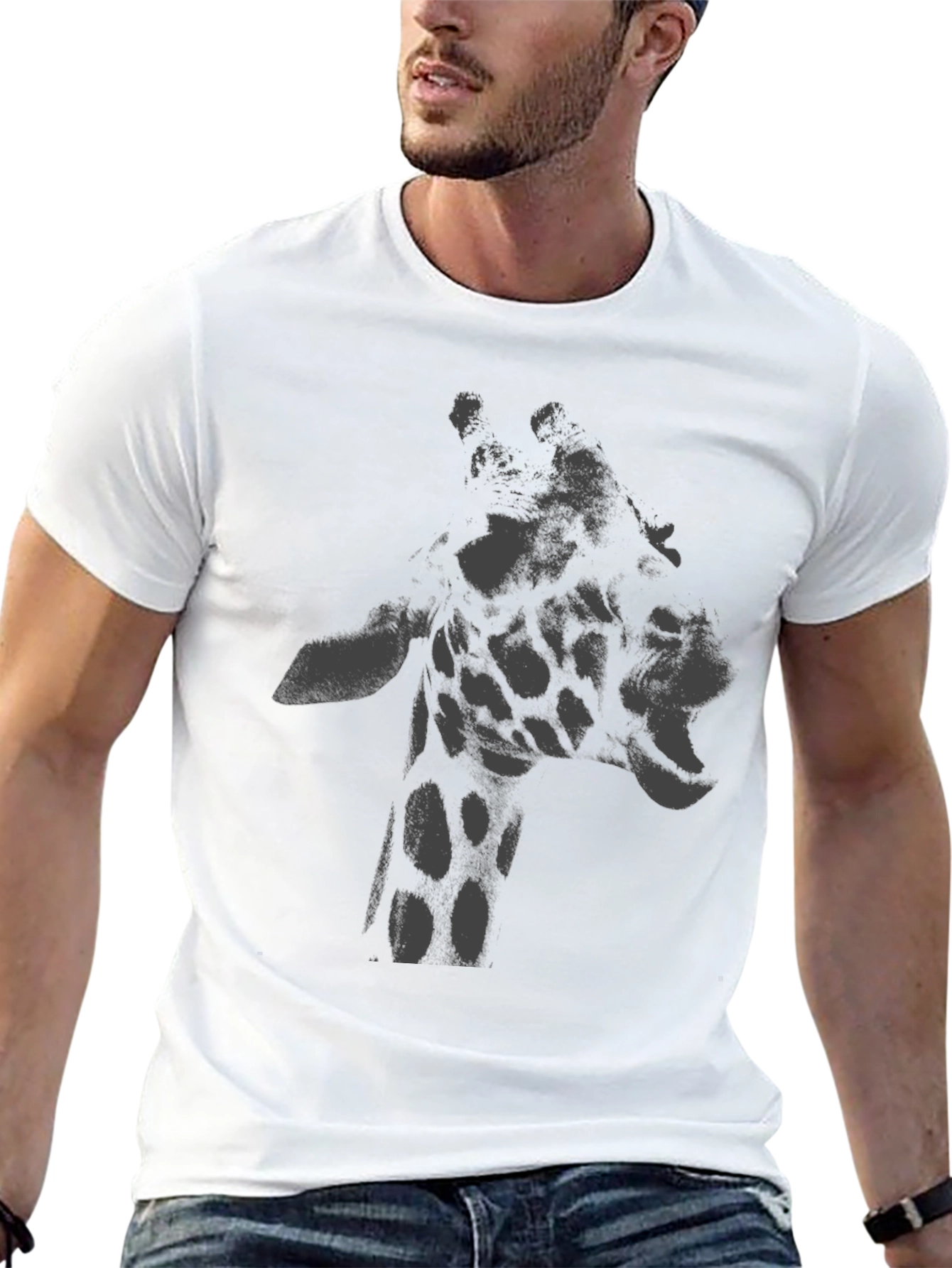 Giraffe Graphic Print T-Shirt - Casual Crew Neck Tee