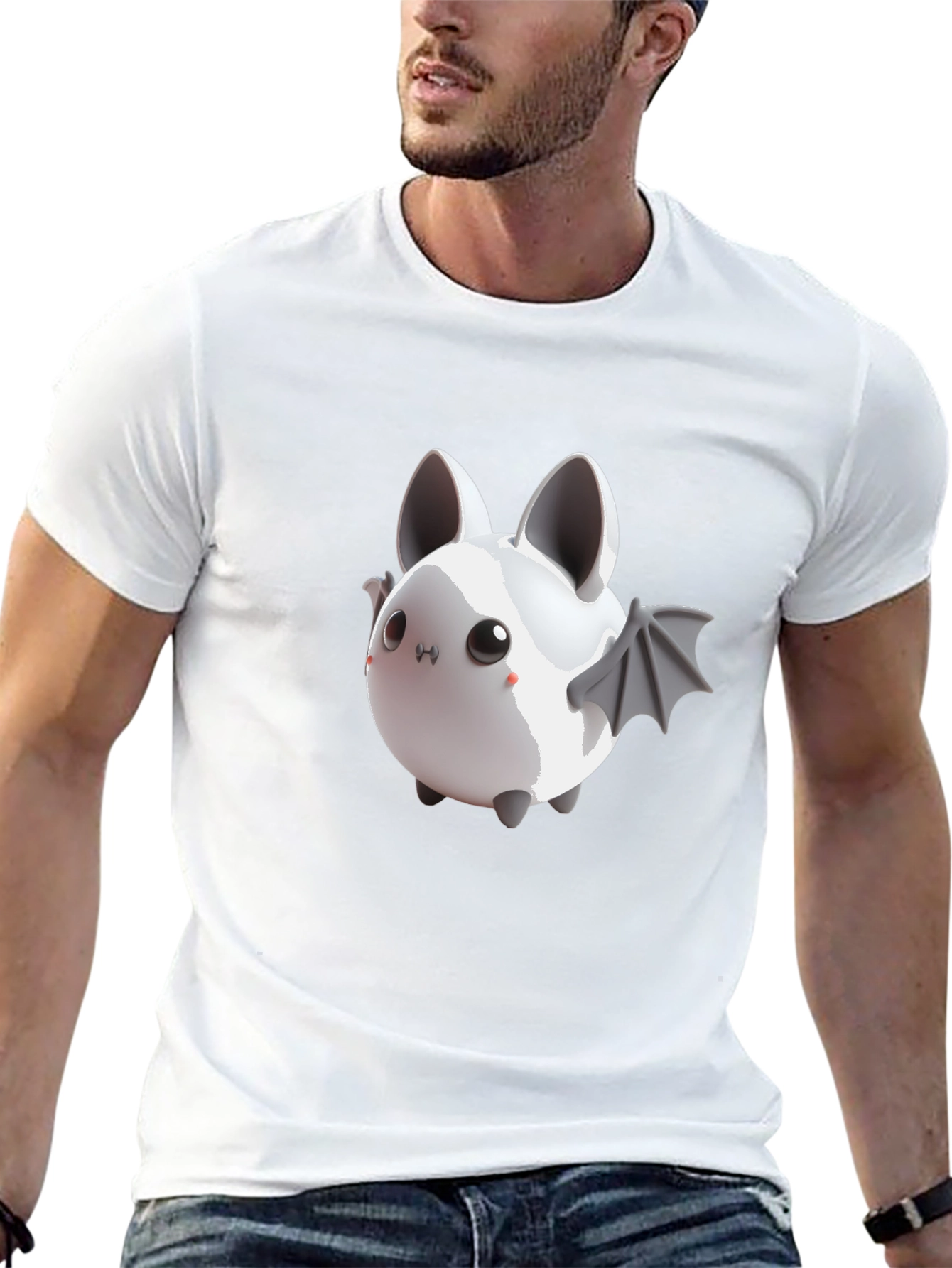 Cute Bat Graphic Tee - Black Cotton Comfort