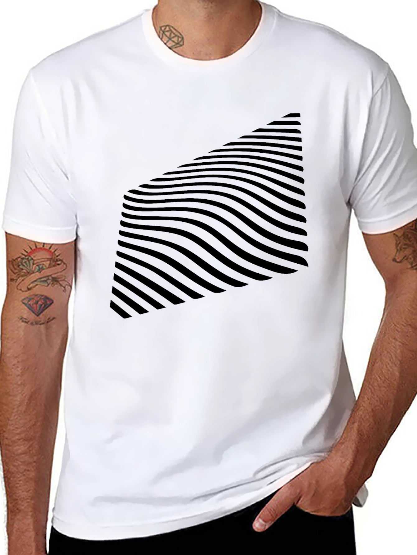 Abstract Wave Pattern Black T-Shirt