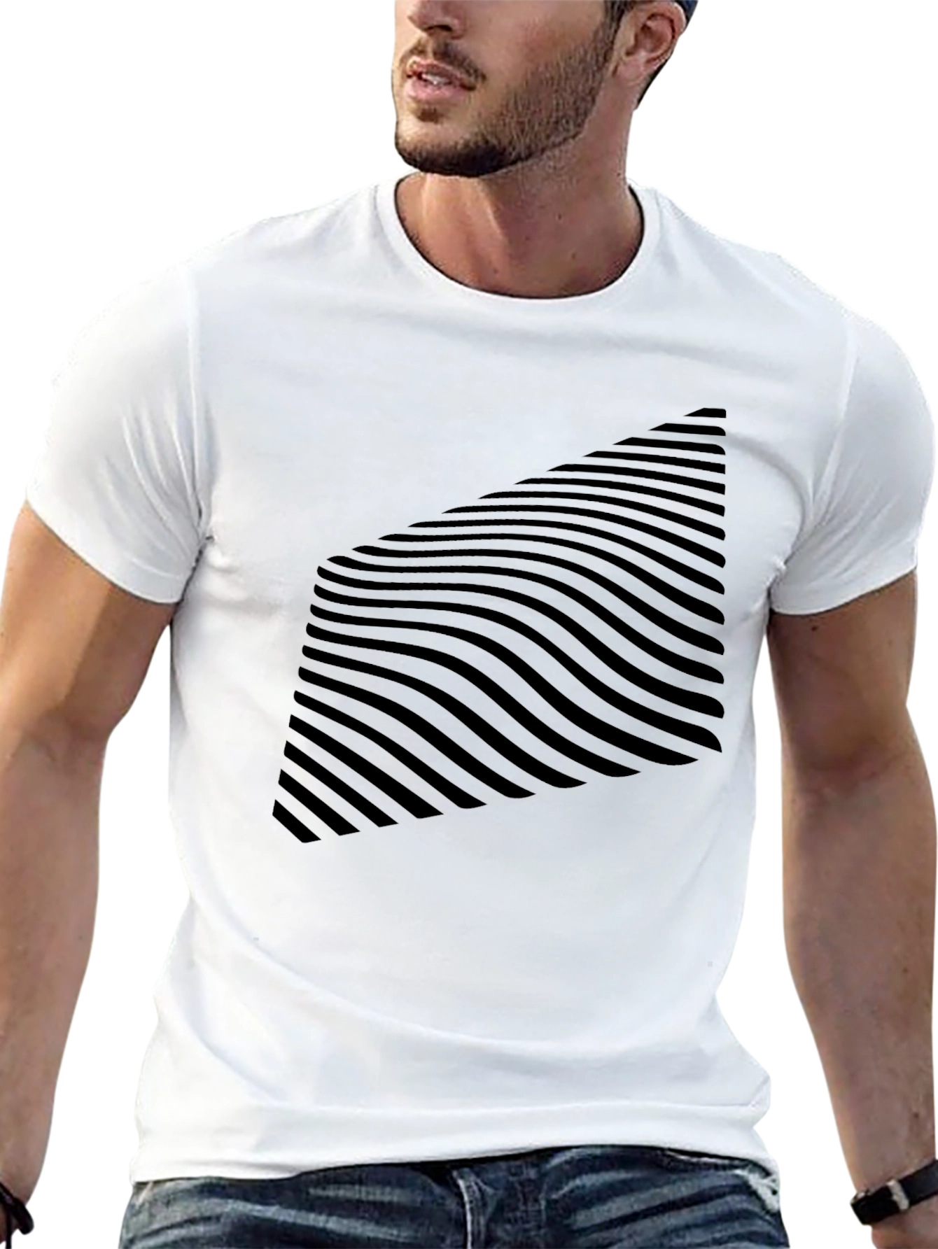 Abstract Wave Pattern Black T-Shirt