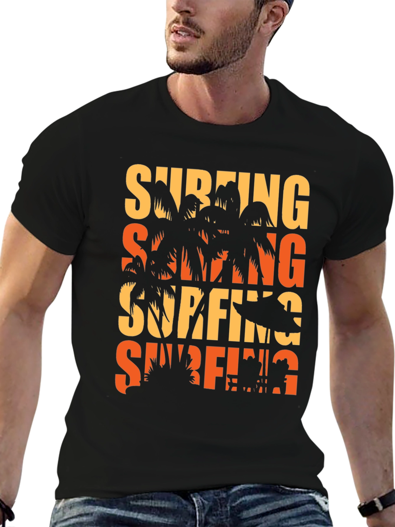 Surfing Palm Tree Graphic Tee