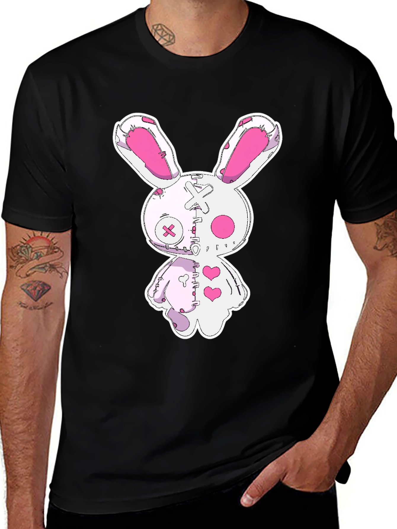 Creepy Cute Bunny Graphic Tee - Black Cotton