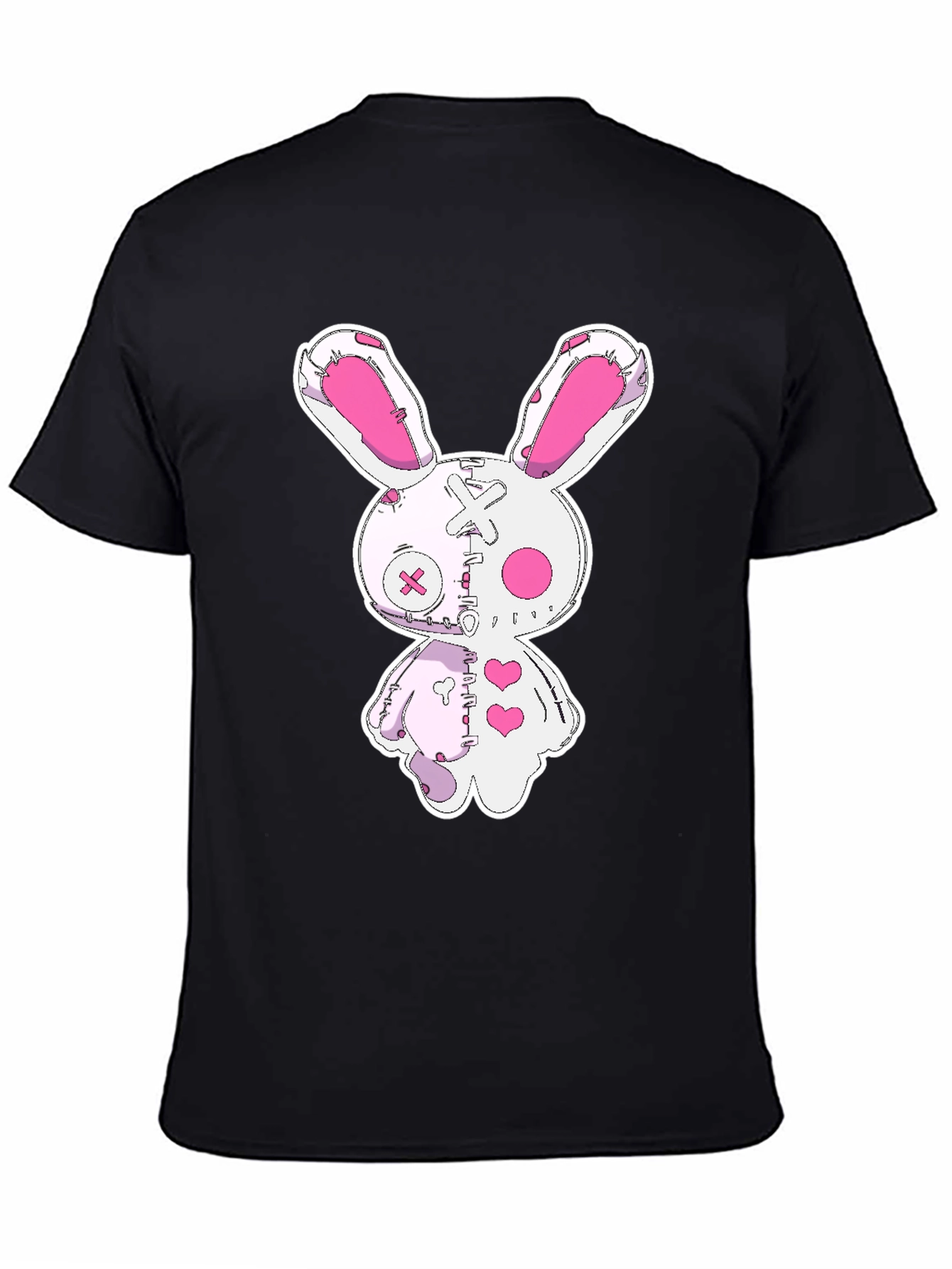 Creepy Cute Bunny Graphic Tee - Black Cotton