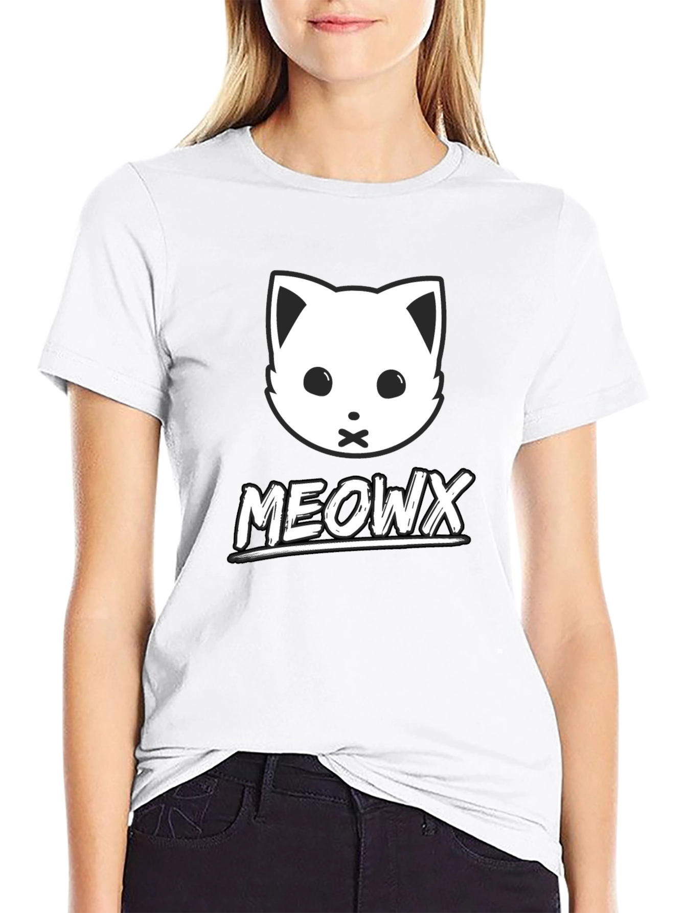 MEOWX Cat Graphic Tee - Soft Black Cotton Blend
