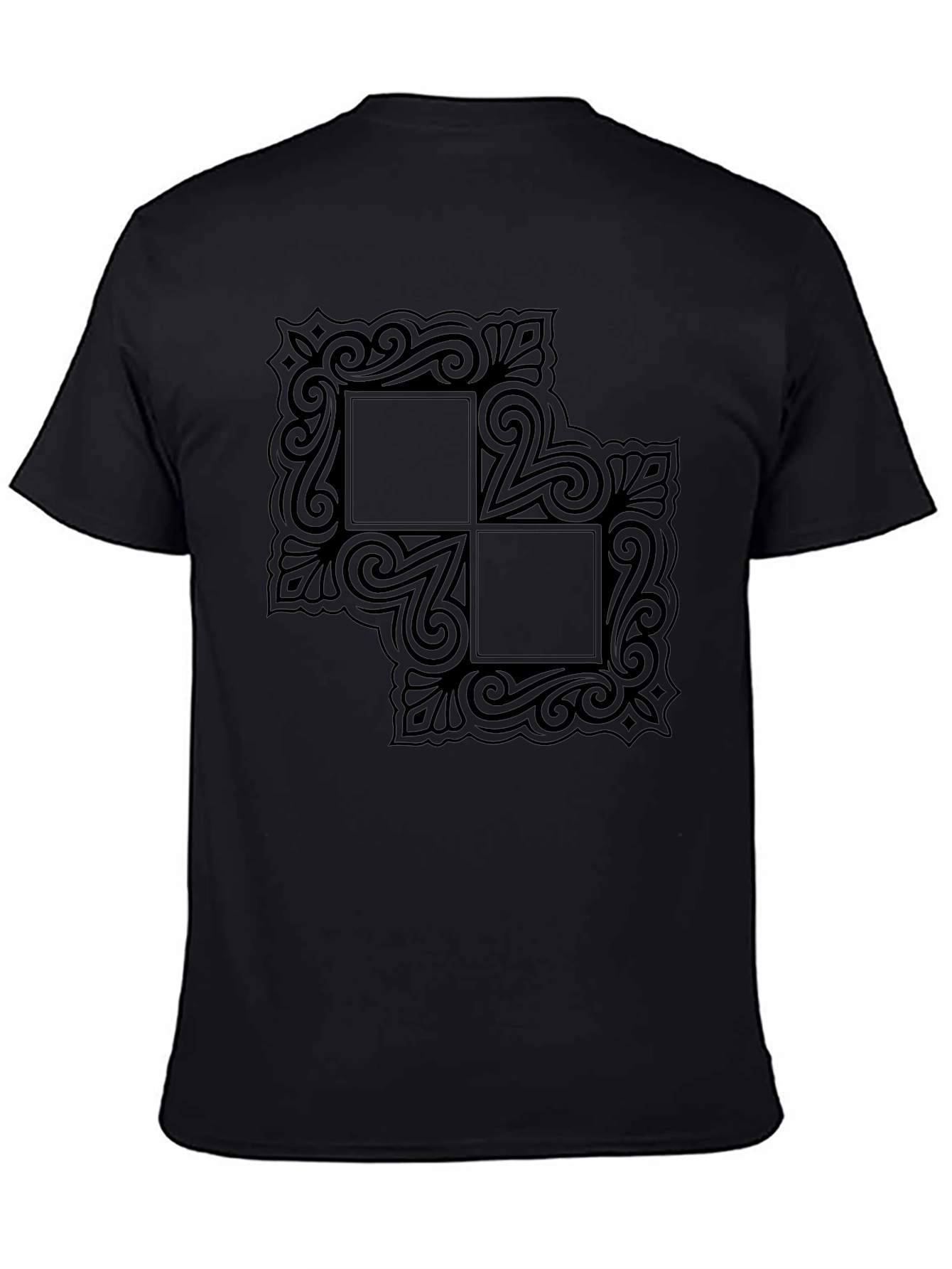 Black Graphic Tee with Ornate Square Design