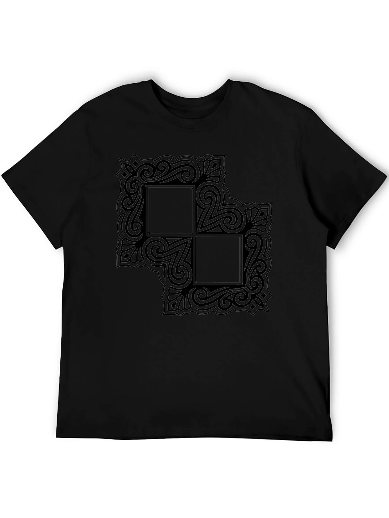 Black Graphic Tee with Ornate Square Design
