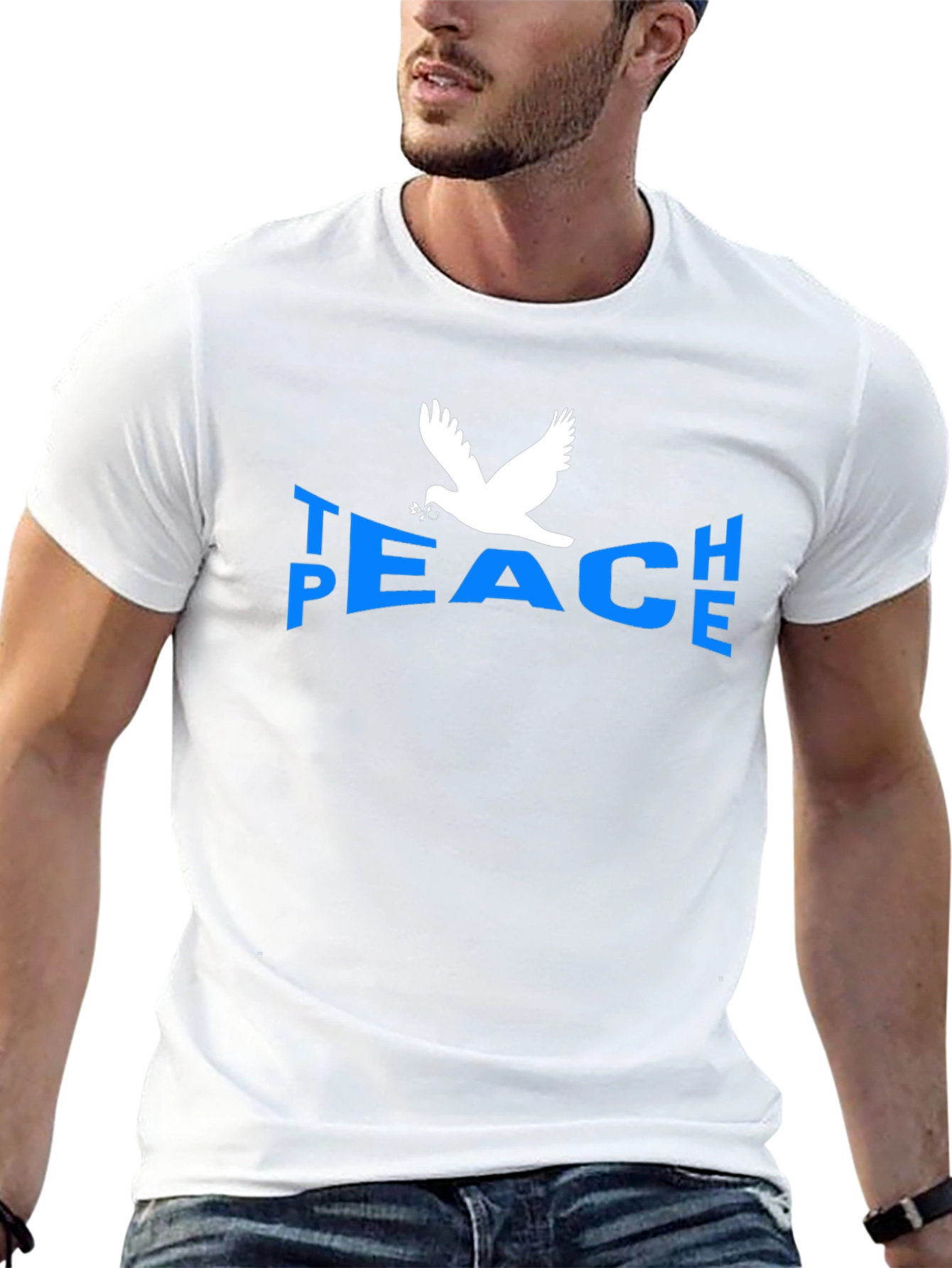 Peace Dove Graphic T-Shirt - Blue Text Black Tee