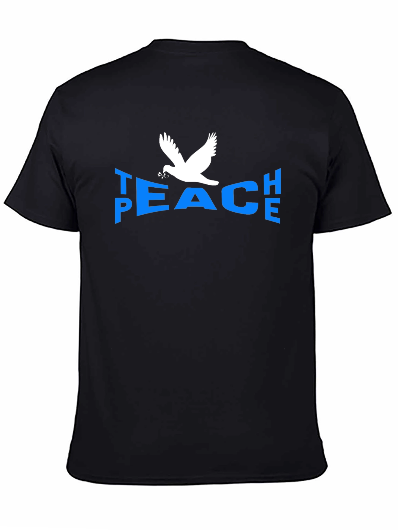 Peace Dove Graphic T-Shirt - Blue Text Black Tee