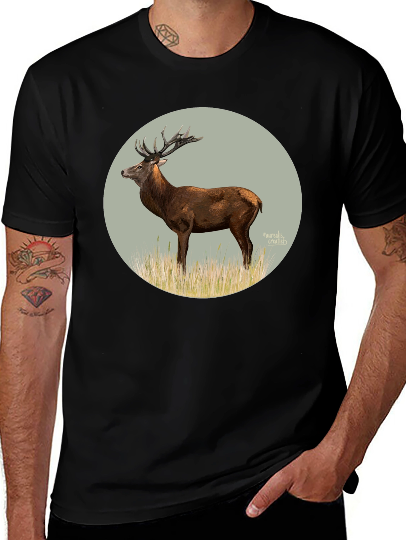 Deer Graphic Tee - Black Cotton T-Shirt