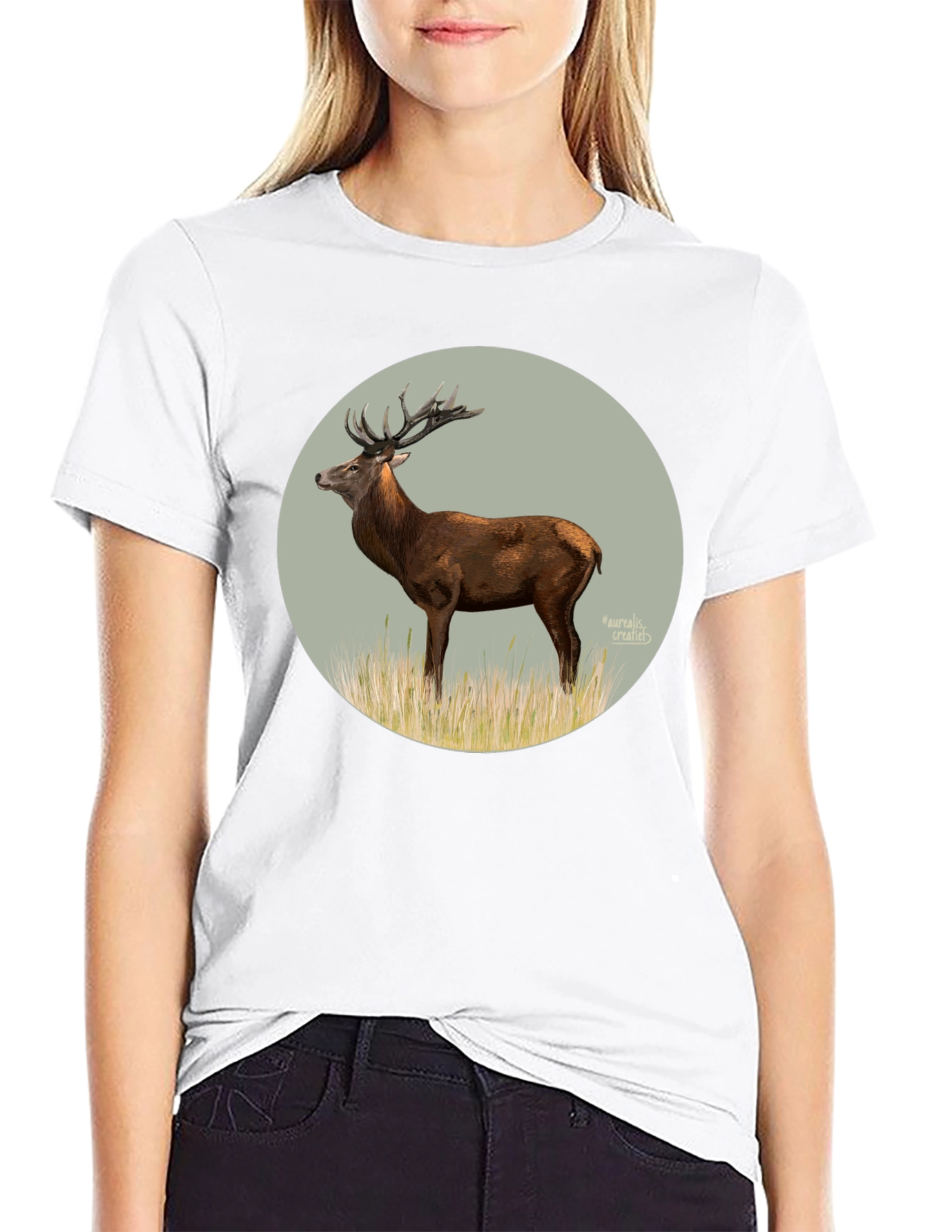 Deer Graphic Tee - Black Cotton T-Shirt