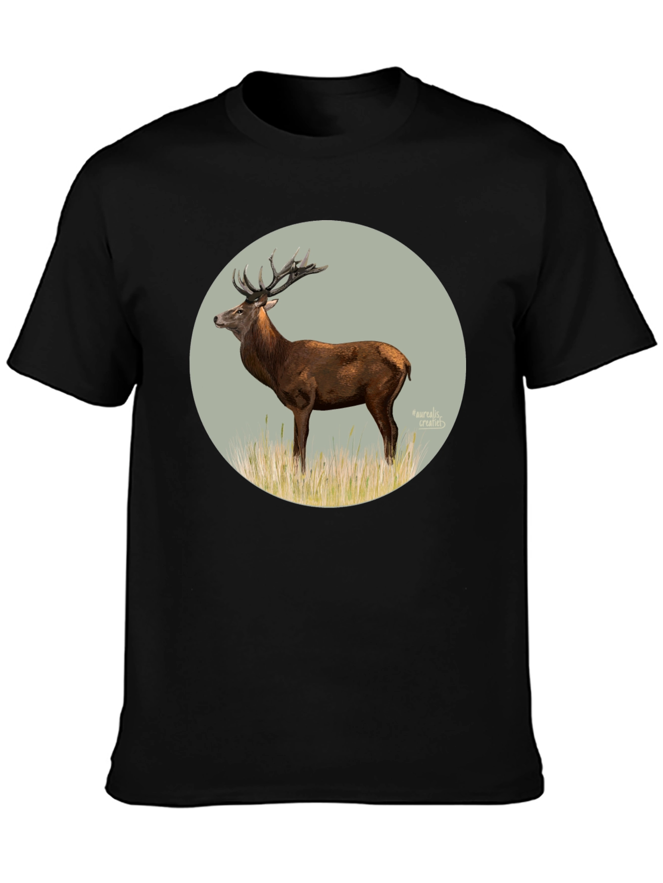 Deer Graphic Tee - Black Cotton T-Shirt