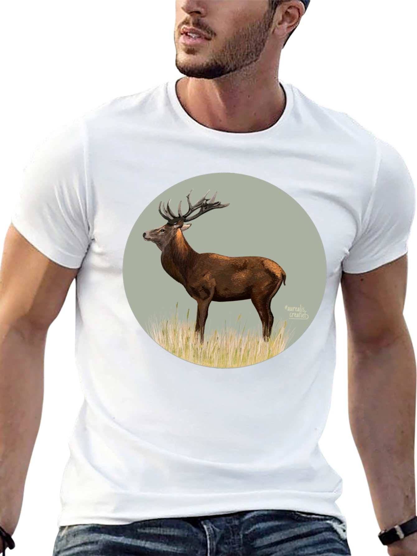 Deer Graphic Tee - Black Cotton T-Shirt