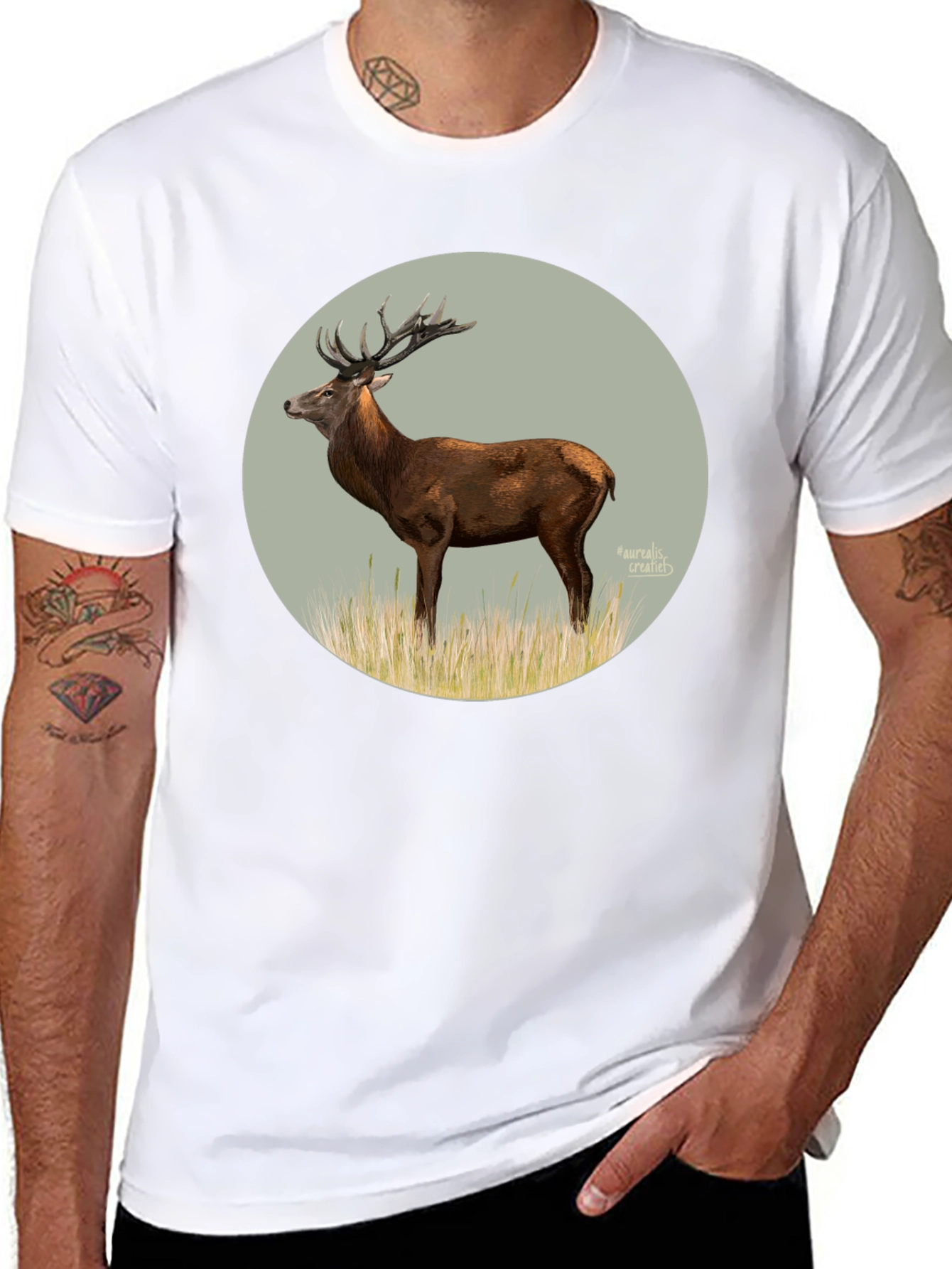 Deer Graphic Tee - Black Cotton T-Shirt