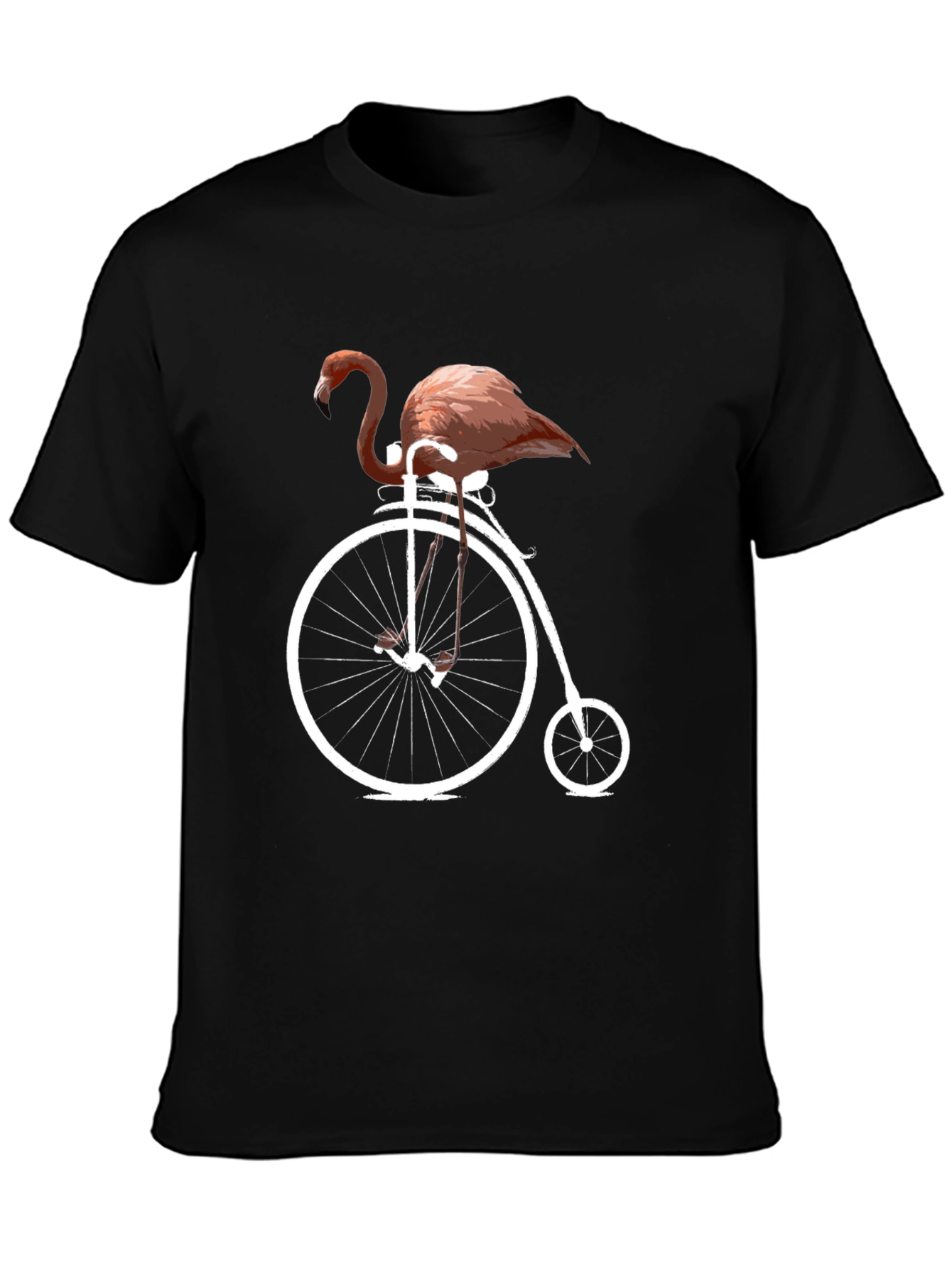 Flamingo on Bike Graphic Tee - Black Cotton T-Shirt