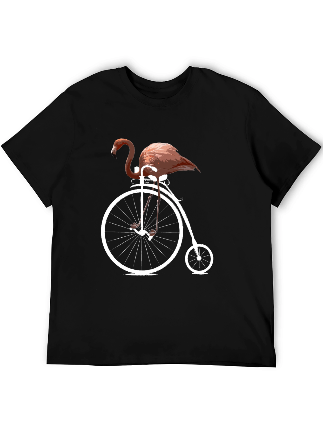 Flamingo on Bike Graphic Tee - Black Cotton T-Shirt