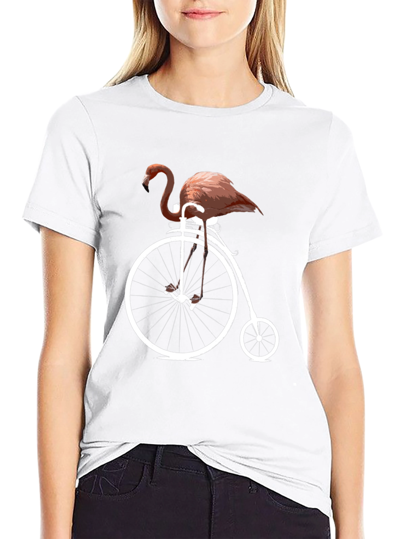 Flamingo on Bike Graphic Tee - Black Cotton T-Shirt