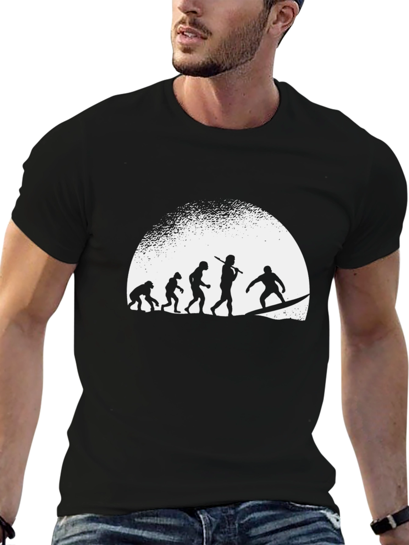 Evolution of Surfing Graphic Tee - Black Cotton T-Shirt