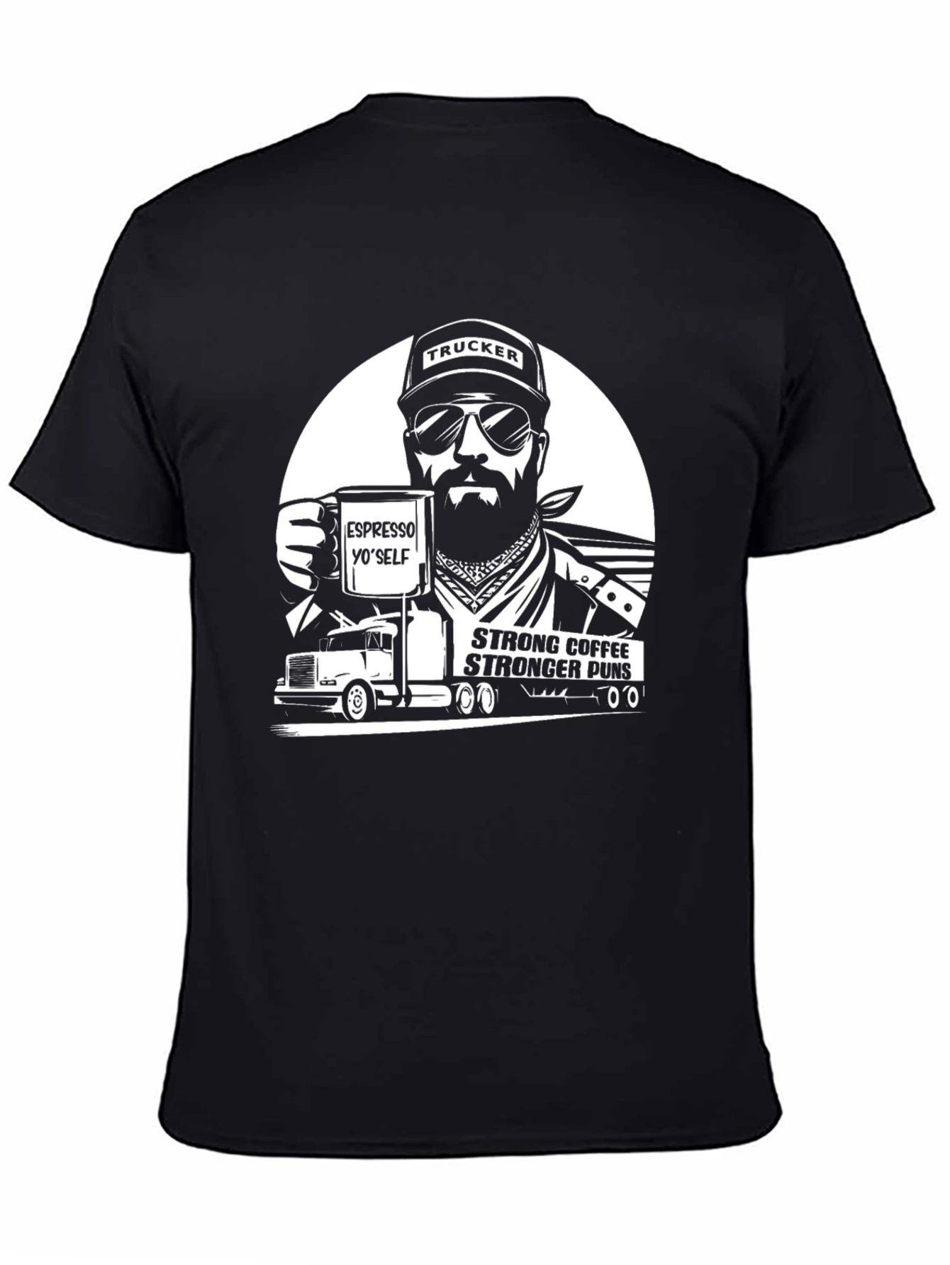 Trucker Coffee Puns Black T-Shirt