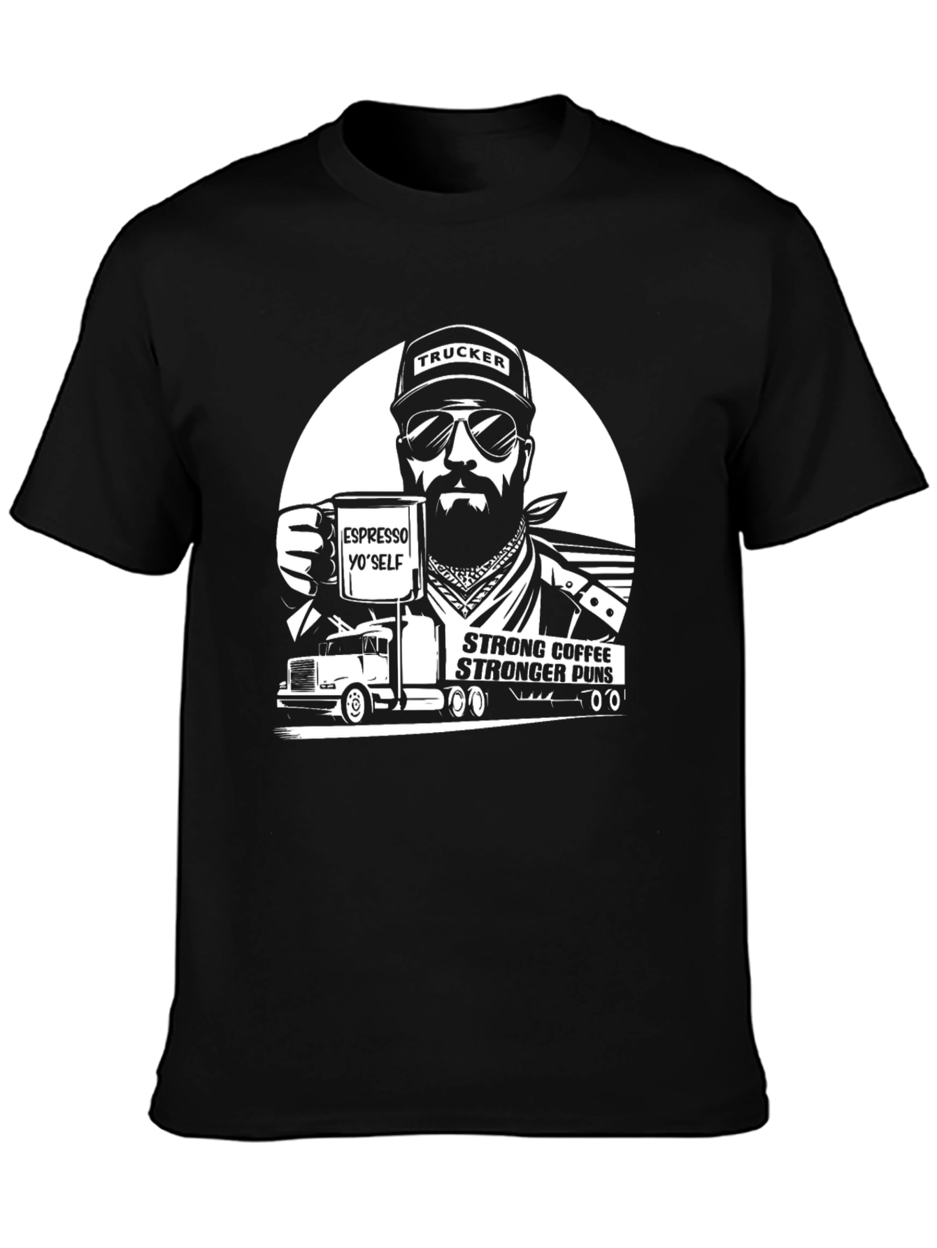Trucker Coffee Puns Black T-Shirt