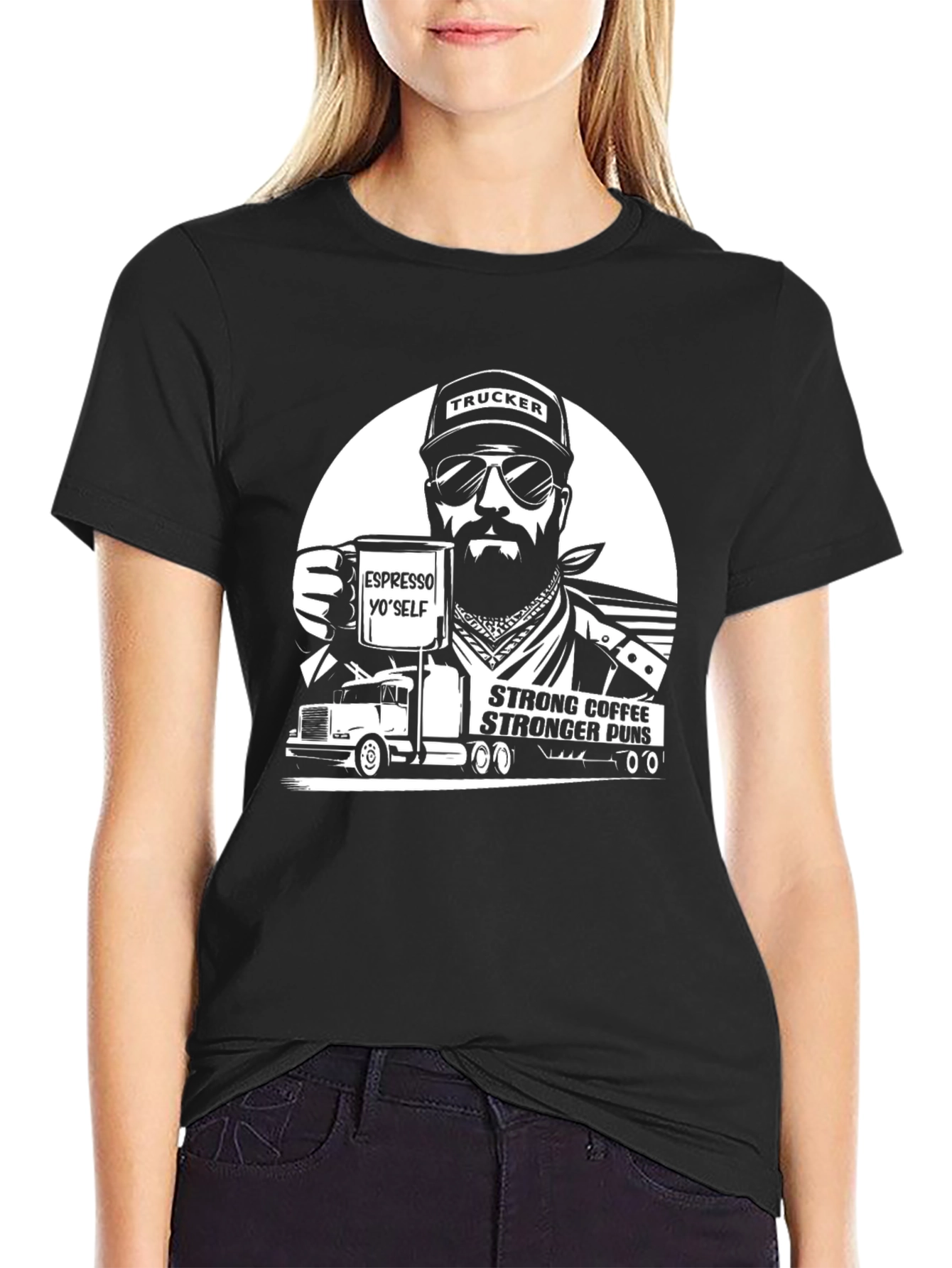 Trucker Coffee Puns Black T-Shirt