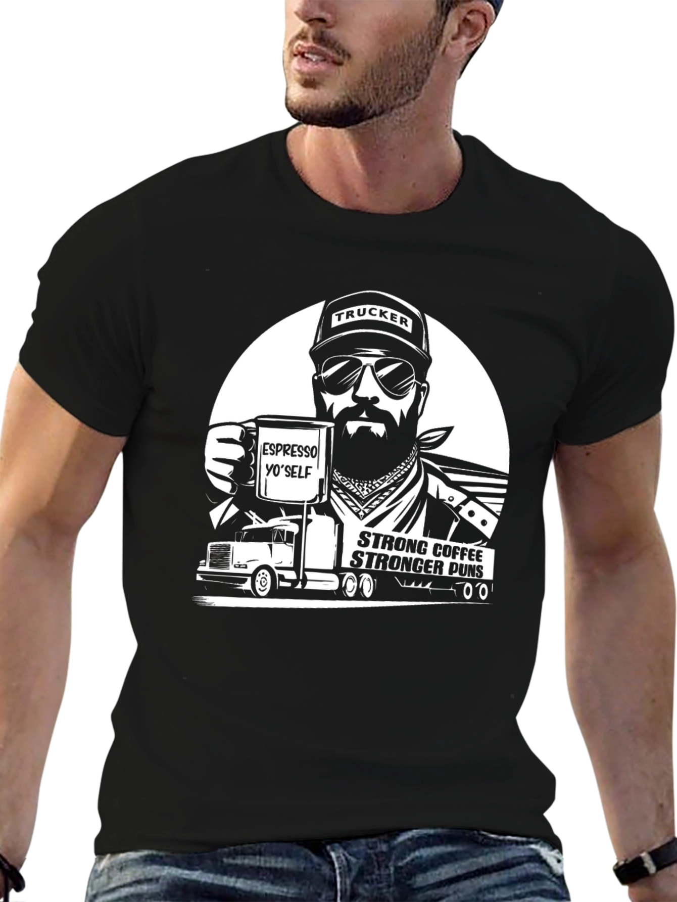Trucker Coffee Puns Black T-Shirt