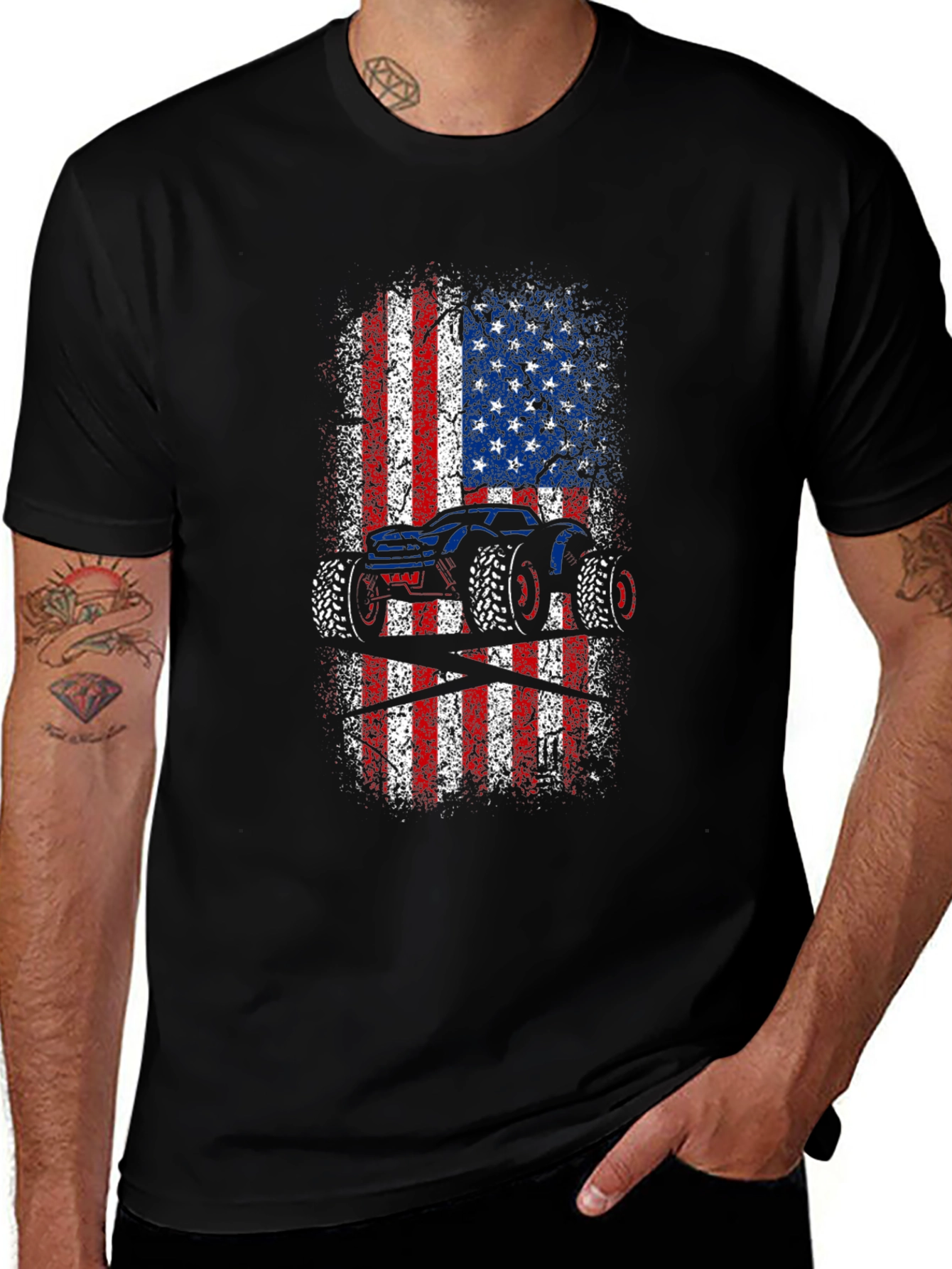 American Flag Monster Truck Graphic Tee