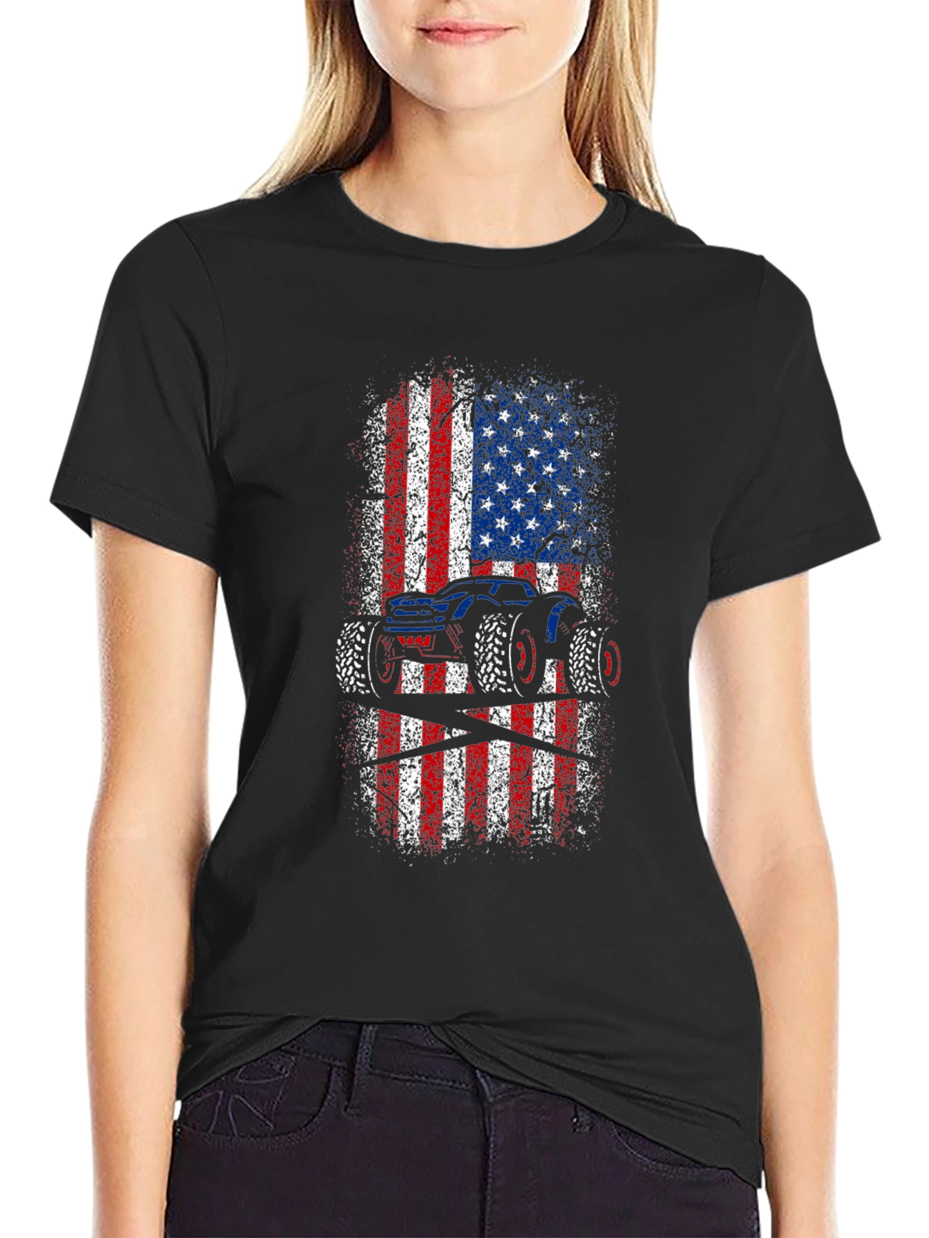 American Flag Monster Truck Graphic Tee