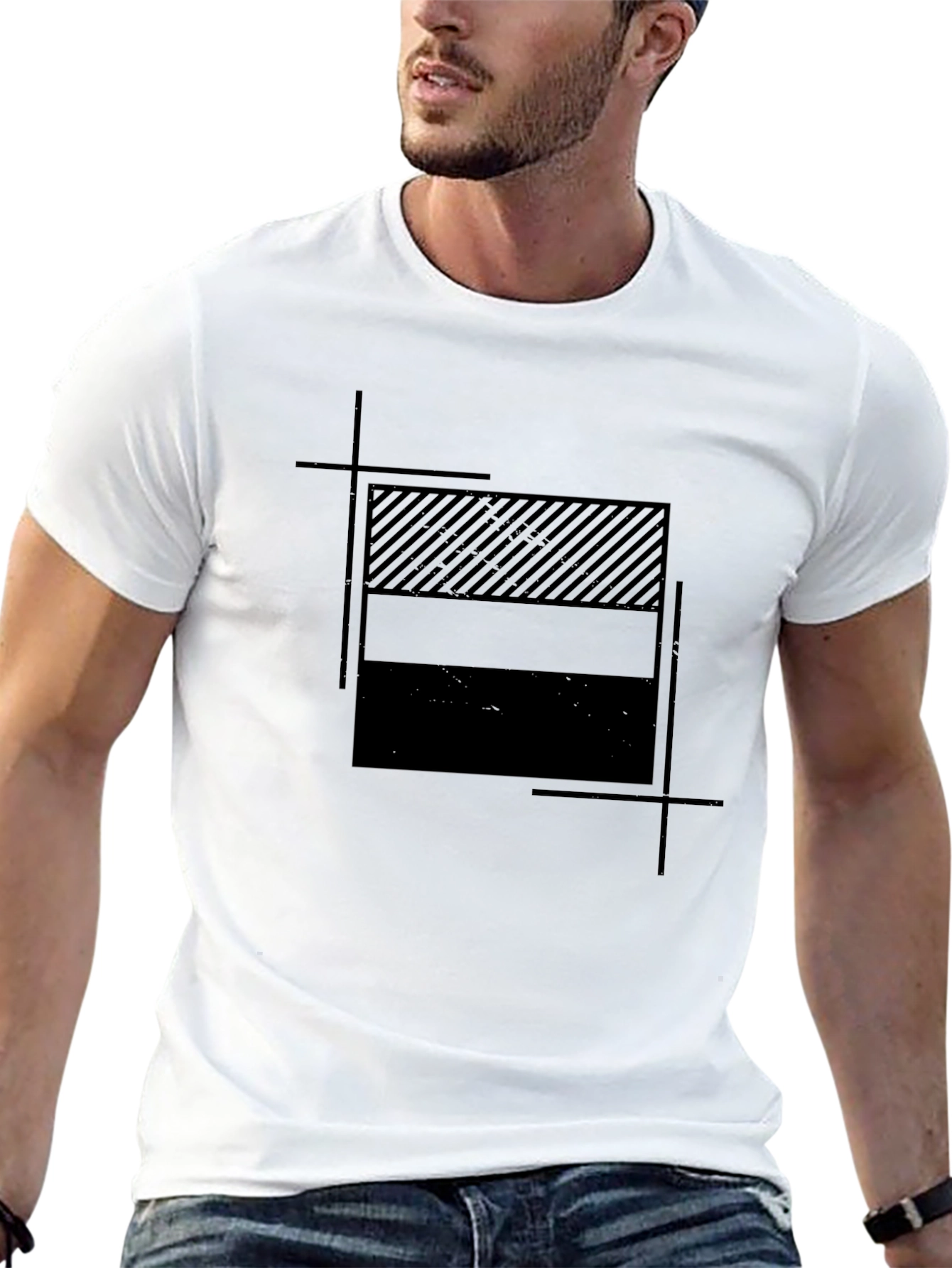 Modern Graphic Tee - Stylish Striped Block Design