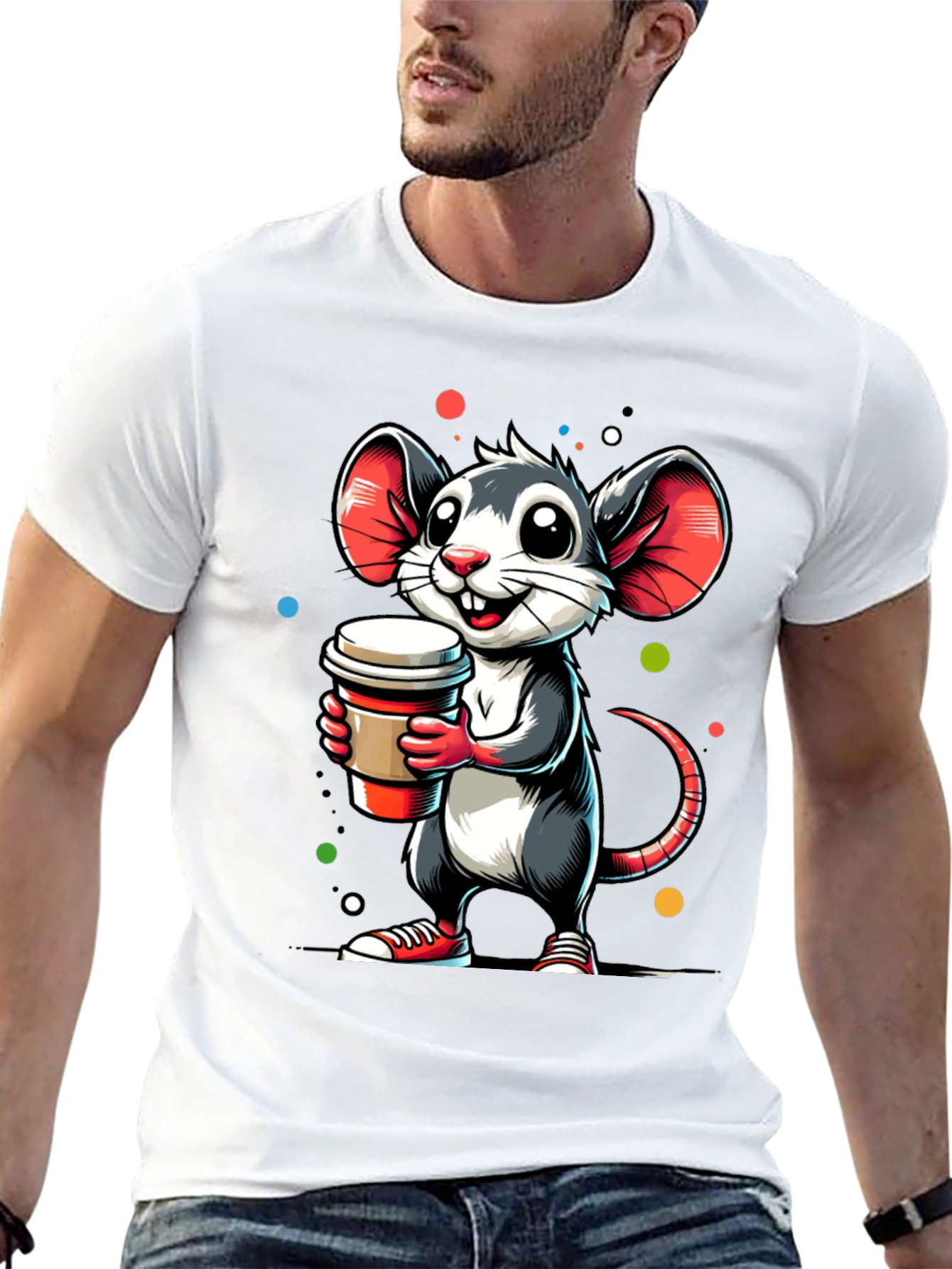 Coffee Mouse Graphic Tee - Cute Cartoon Design