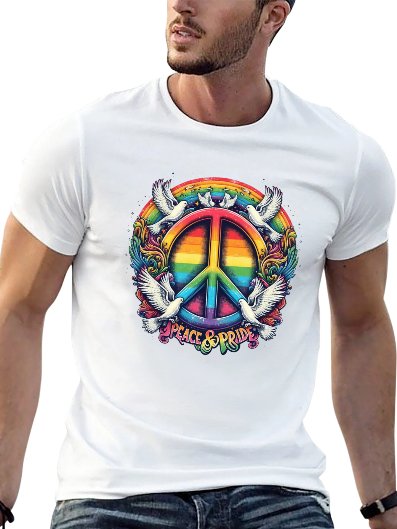 Peace & Pride Rainbow Graphic Tee