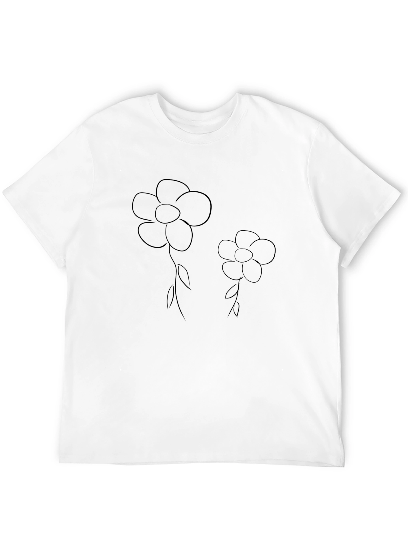 Floral Outline Graphic Tee - Casual Black T-Shirt
