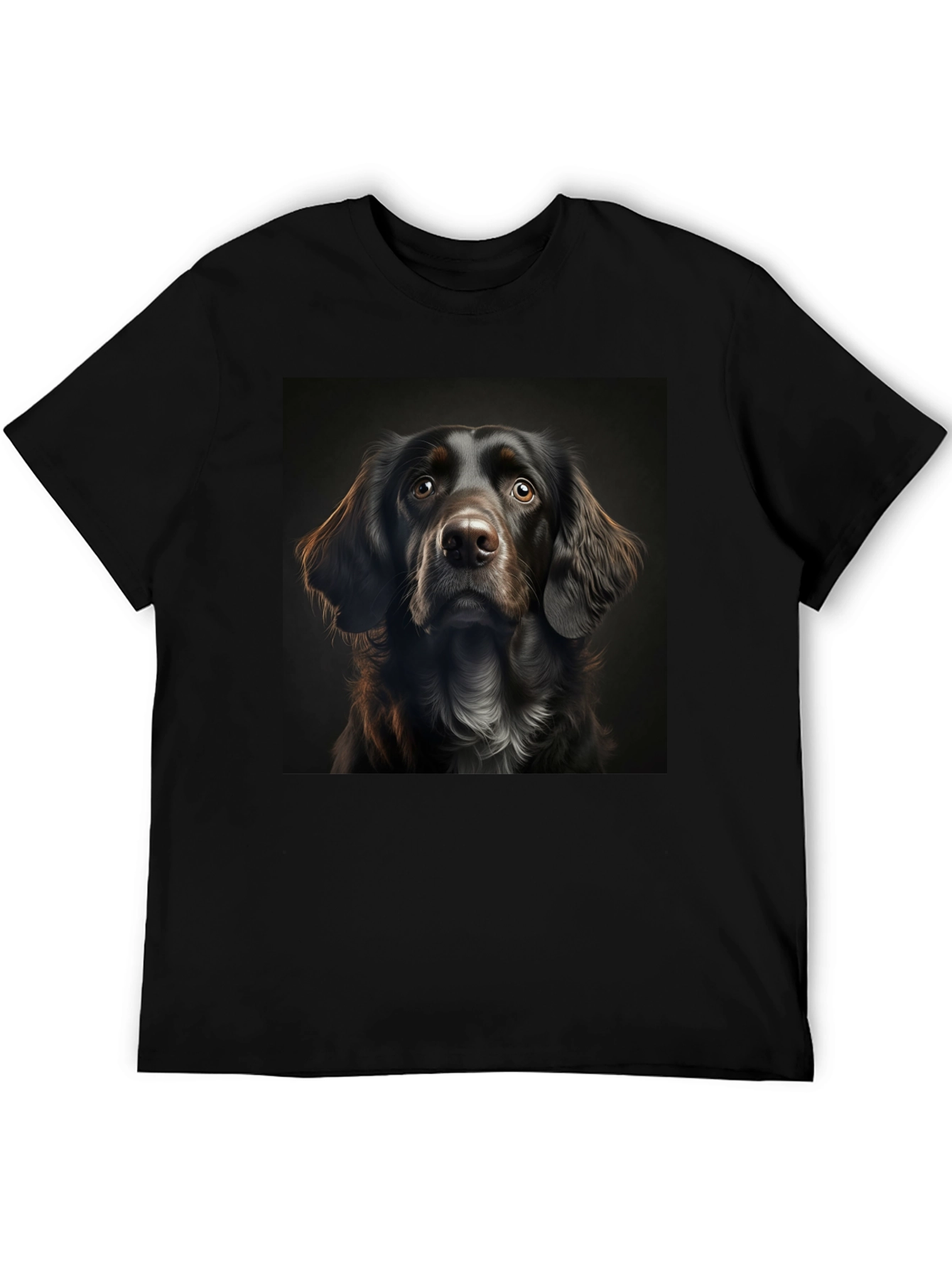 Dog Portrait Graphic Tee - Black Cotton T-Shirt