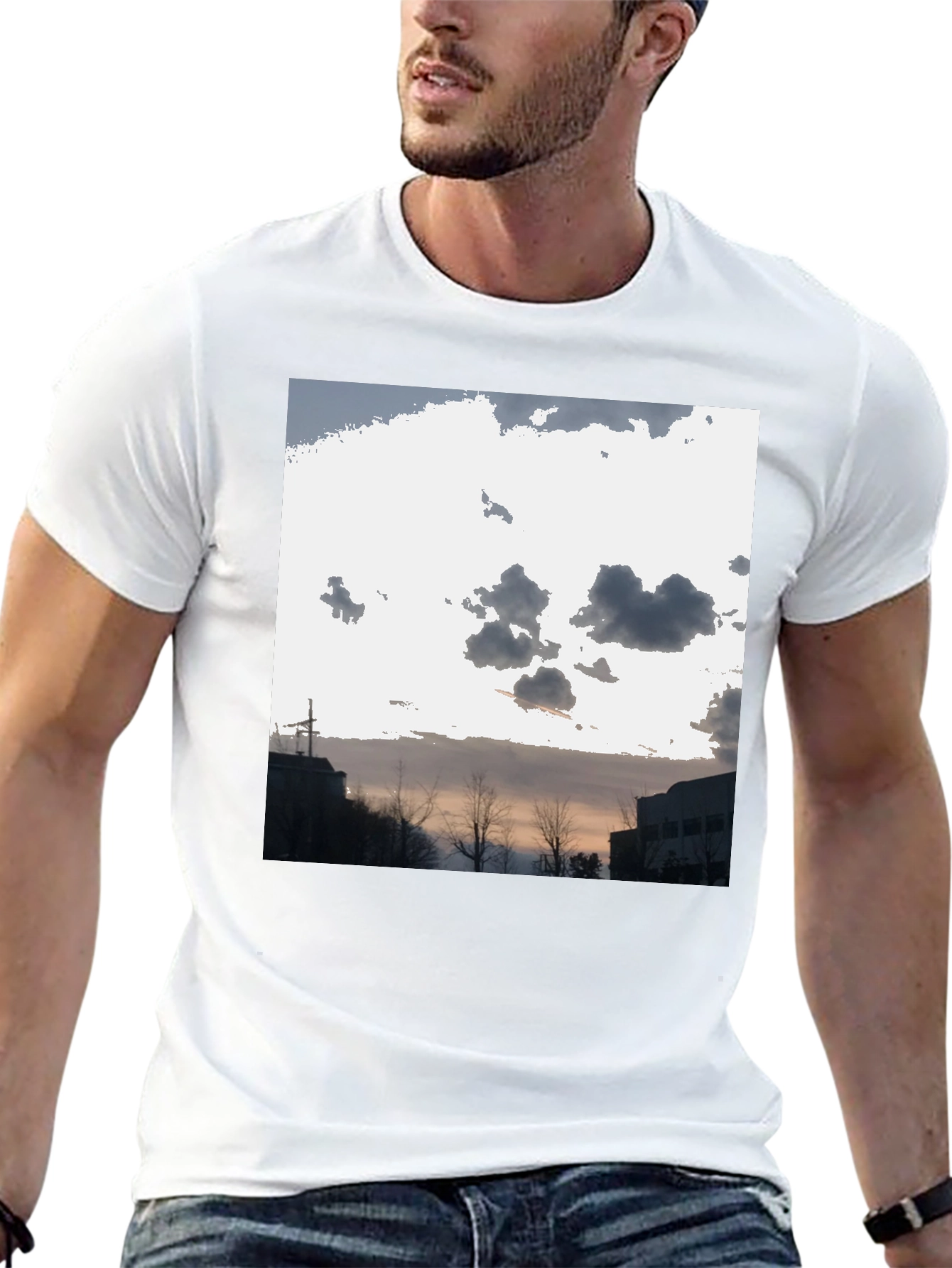 Cloudscape Graphic Tee - Black Cotton Casual T-Shirt