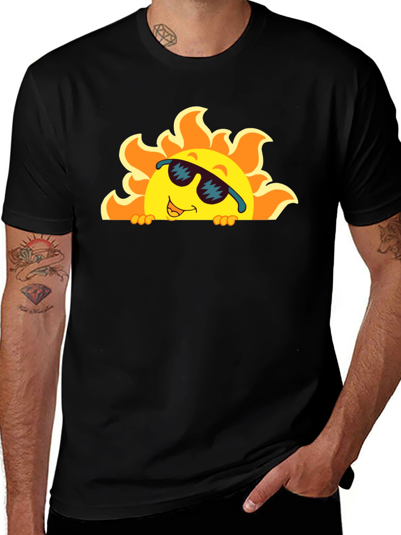 Cool Sun Graphic Tee - Black Cotton T-Shirt