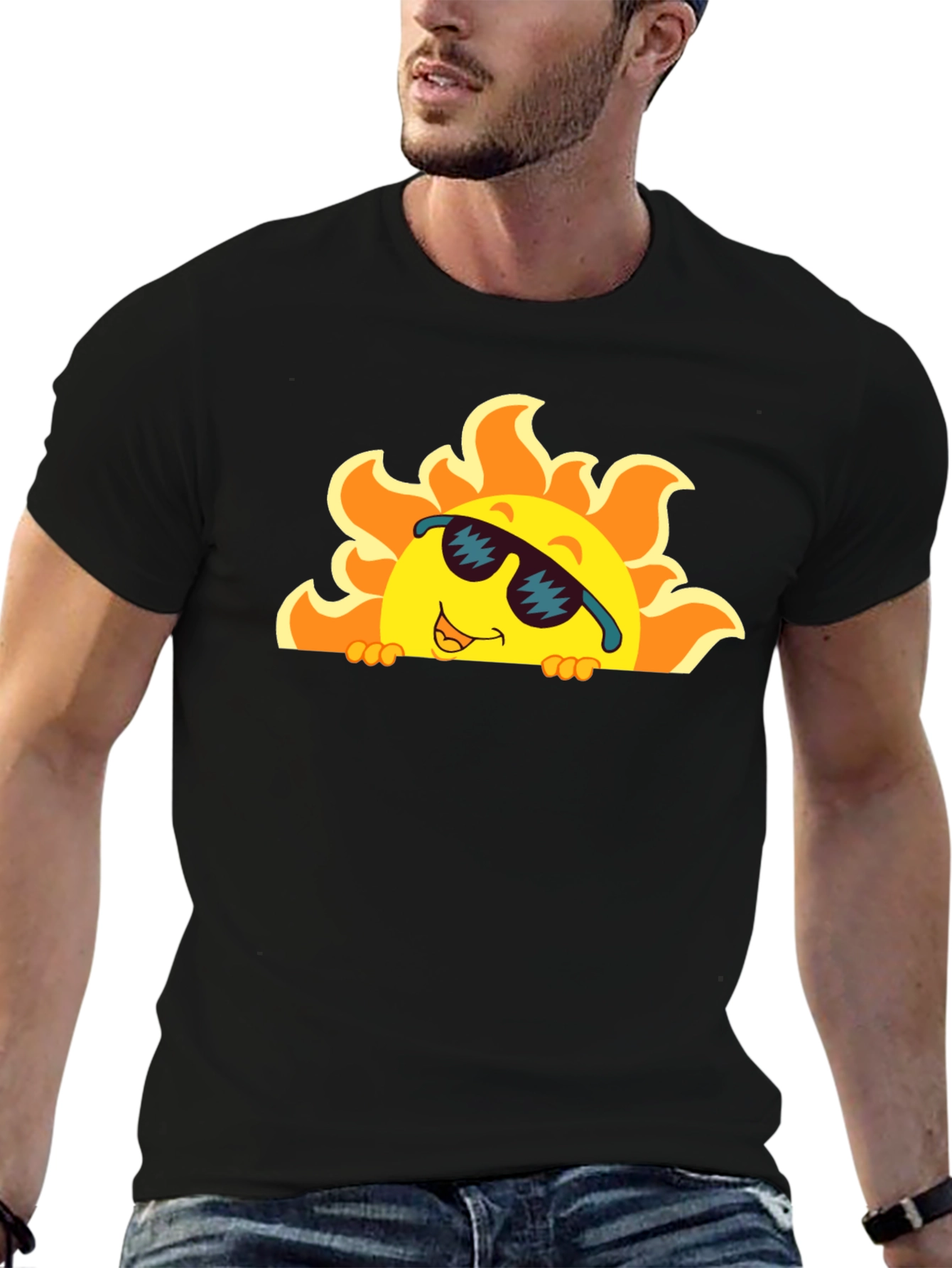 Cool Sun Graphic Tee - Black Cotton T-Shirt